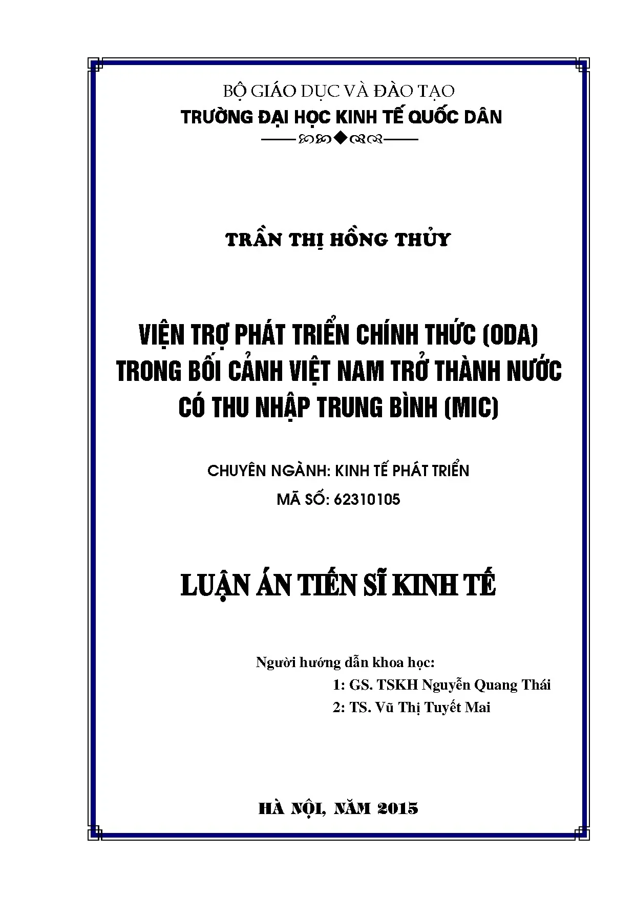 Luận án tiến sĩ ODA tại Việt Nam khi trở thành nước thu nhập trung bình