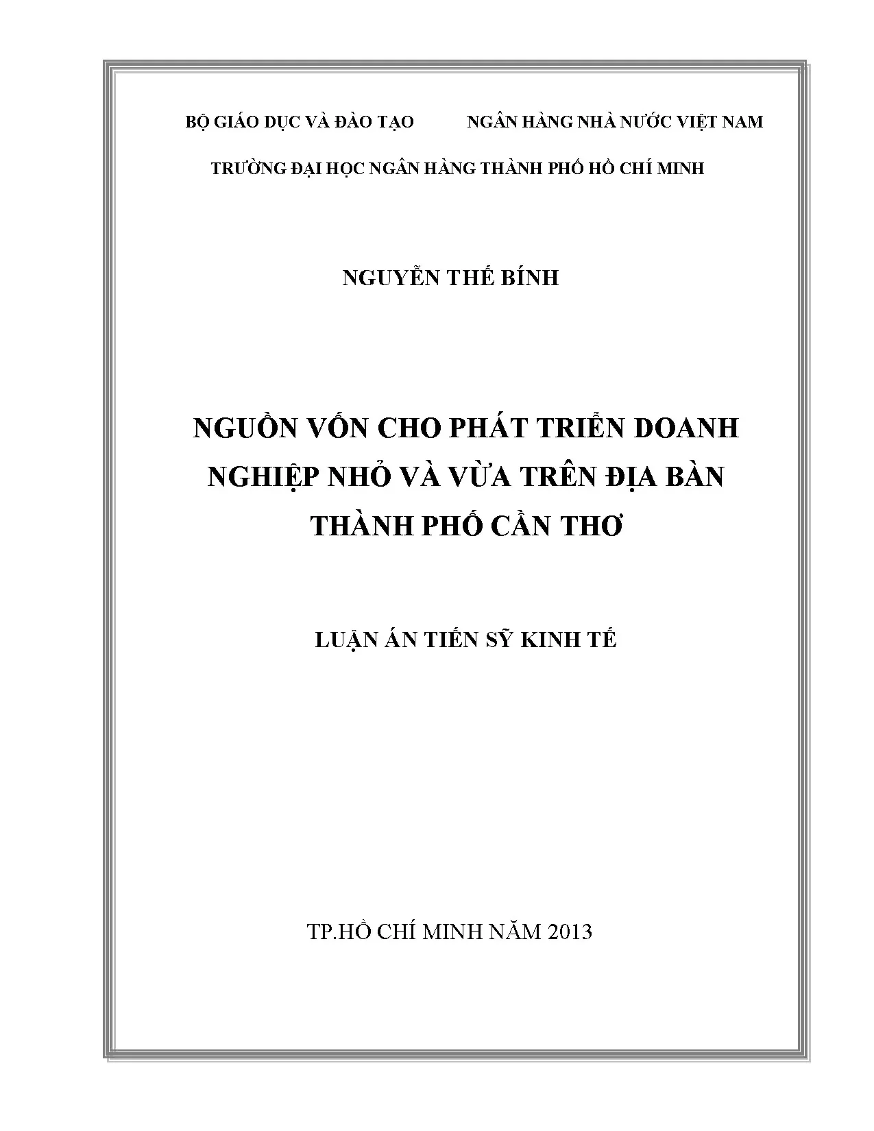Nguồn vốn DNNVV Cần Thơ: Luận án TS Kinh tế