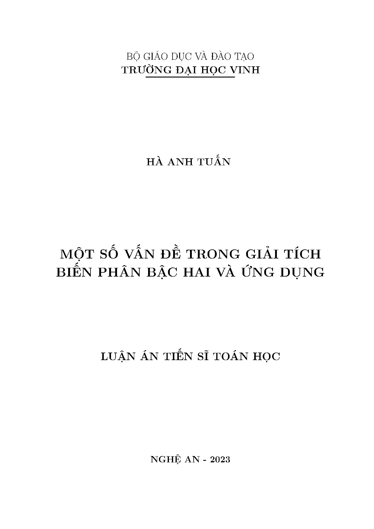 Luận án tiến sĩ: Giải tích biến phân bậc hai & ứng dụng