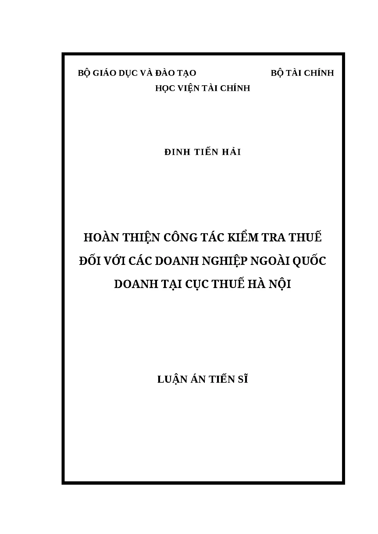 Hoàn thiện kiểm tra thuế doanh nghiệp ngoài quốc doanh tại Cục Thuế Hà Nội