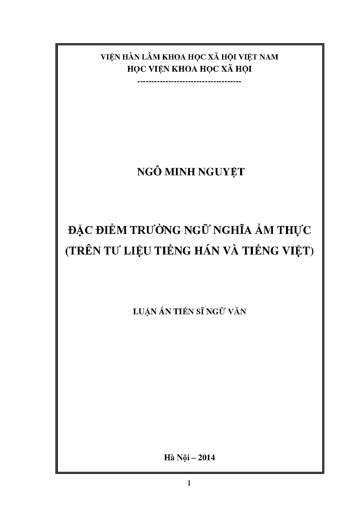 Đặc điểm trường ngữ nghĩa ẩm thực tiếng Hán - tiếng Việt luận án tiến sĩ