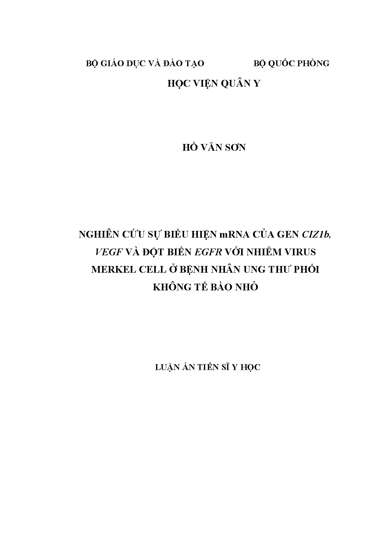 Biểu hiện mRNA CIZ1b, VEGF & đột biến EGFR với virus Merkel ở ung thư phổi