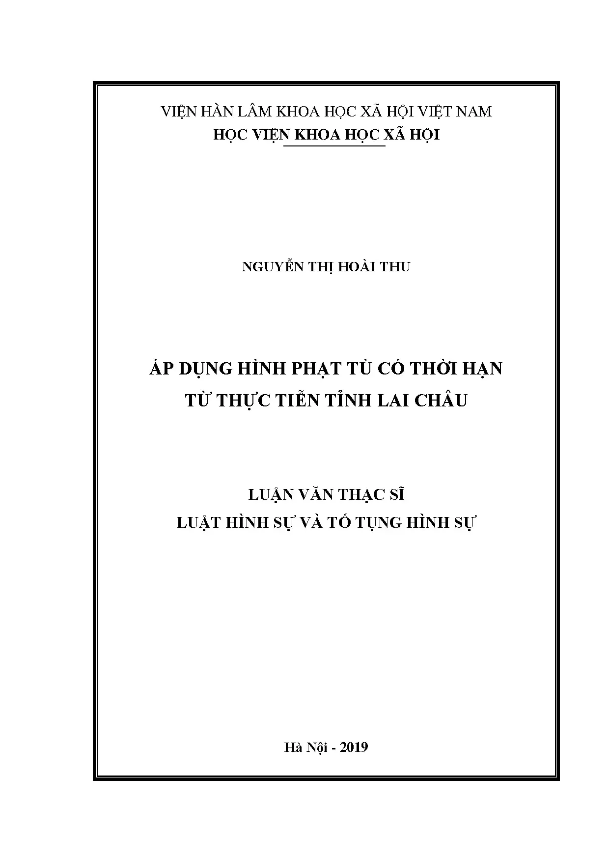 Luận án tiến sĩ áp dụng hình phạt tù có thời hạn tỉnh Lai Châu