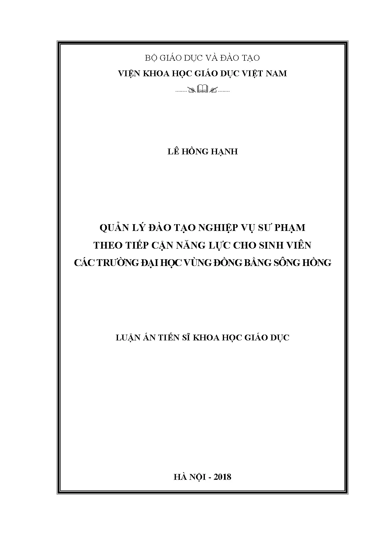 Luận án quản lý đào tạo nghiệp vụ sư phạm theo tiếp cận năng lực
