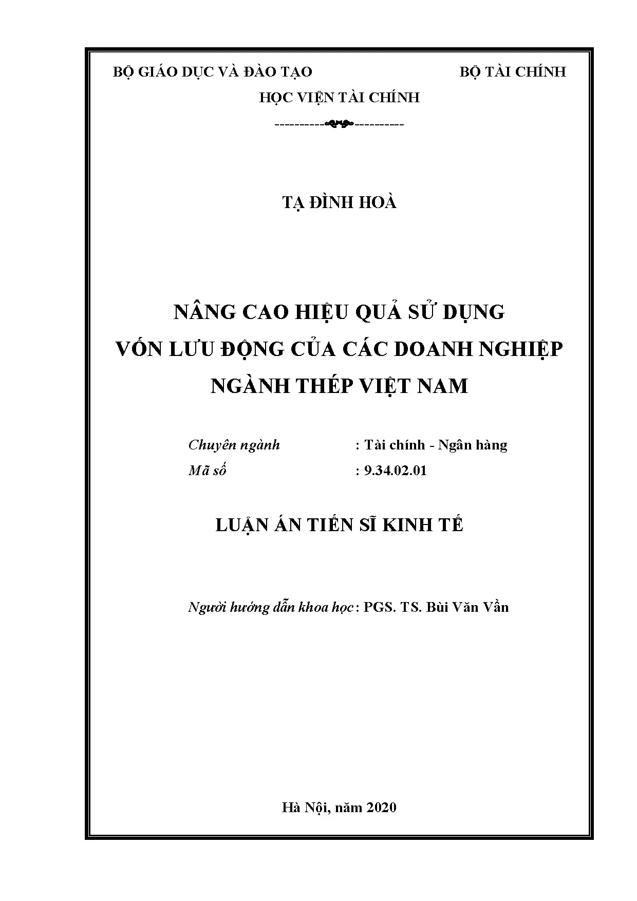 Nâng cao hiệu quả sử dụng vốn lưu động của doanh nghiệp ngành thép Việt Nam