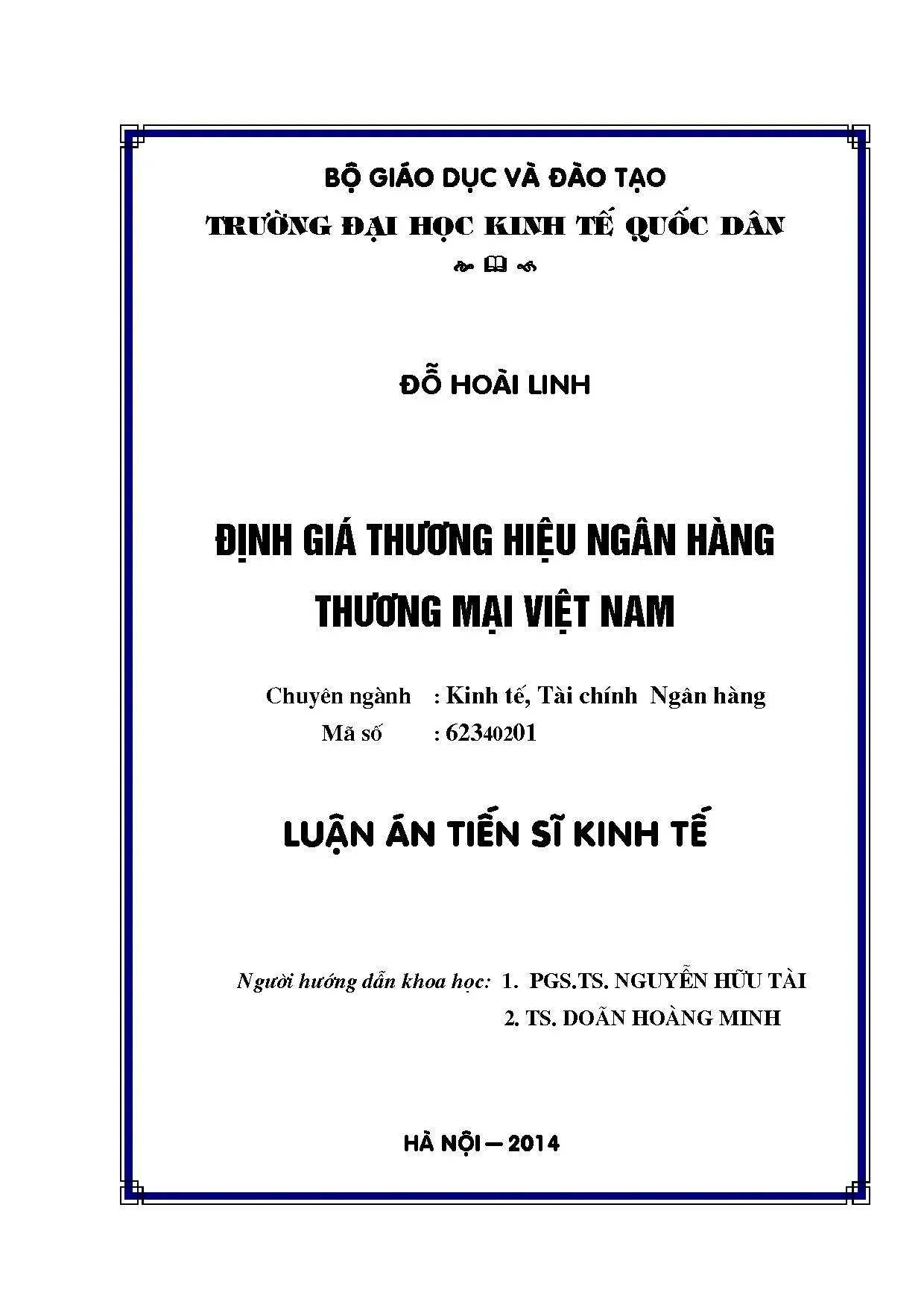 Luận án tiến sĩ định giá thương hiệu ngân hàng thương mại Việt Nam