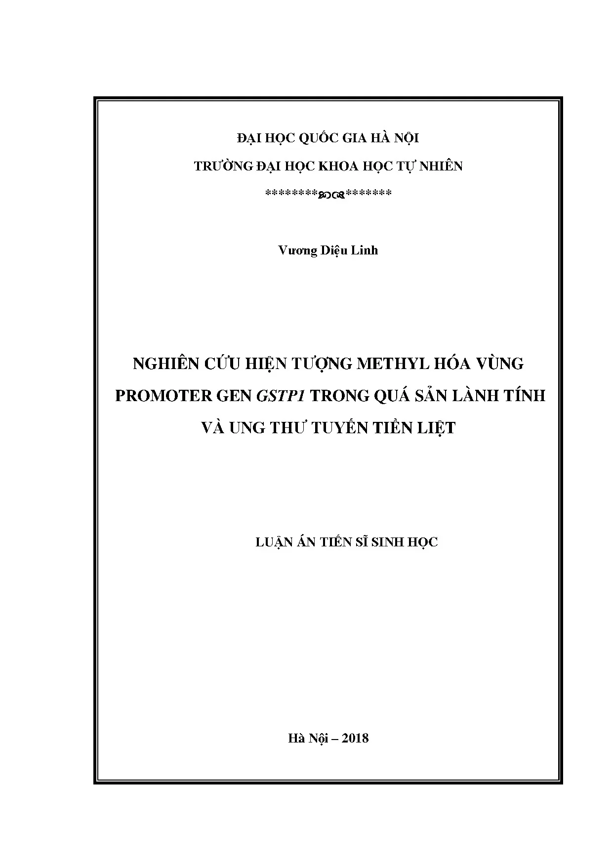 Methyl hóa promoter gen GSTP1 trong ung thư tuyến tiền liệt