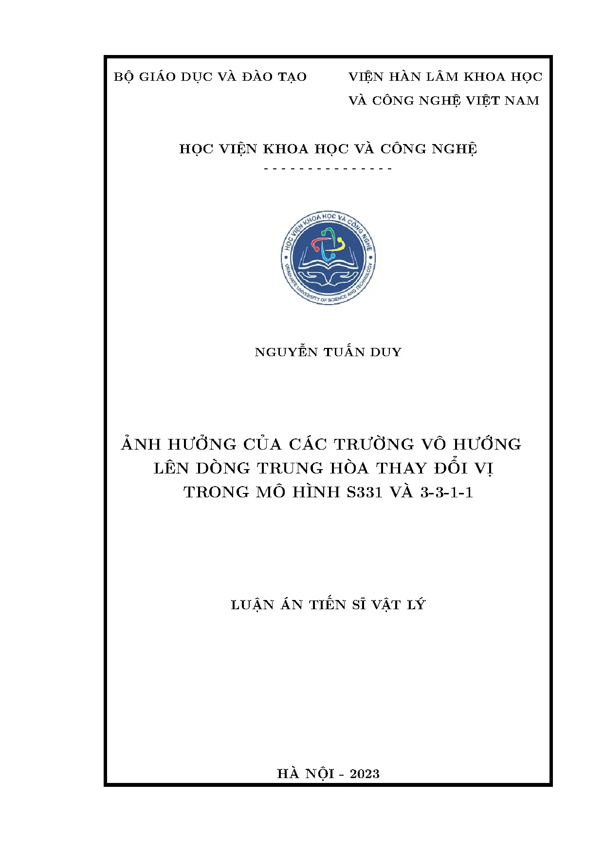 Ảnh hưởng trường vô hướng lên dòng trung hòa thay đổi vị S331 & 3-3-1-1