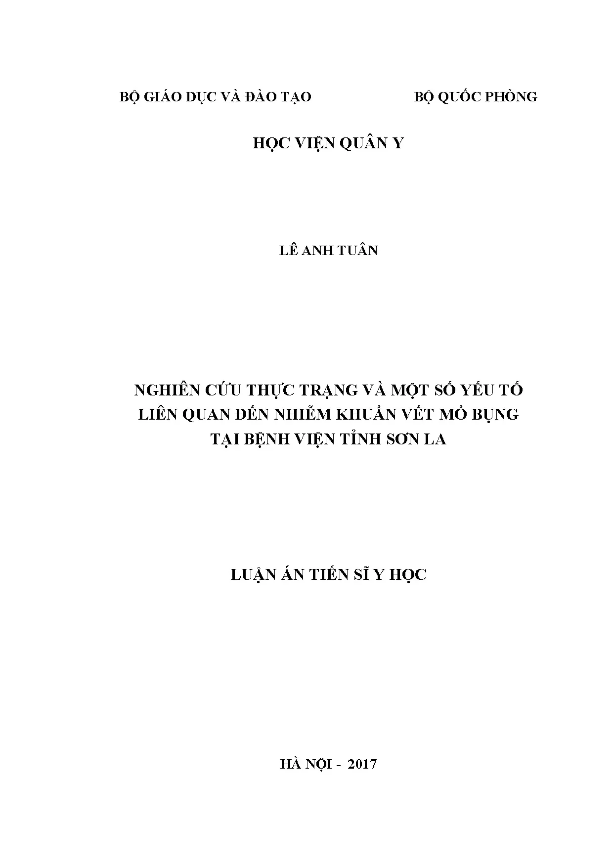 Nhiễm khuẩn vết mổ bụng tại Bệnh viện Sơn La: Thực trạng & yếu tố liên quan