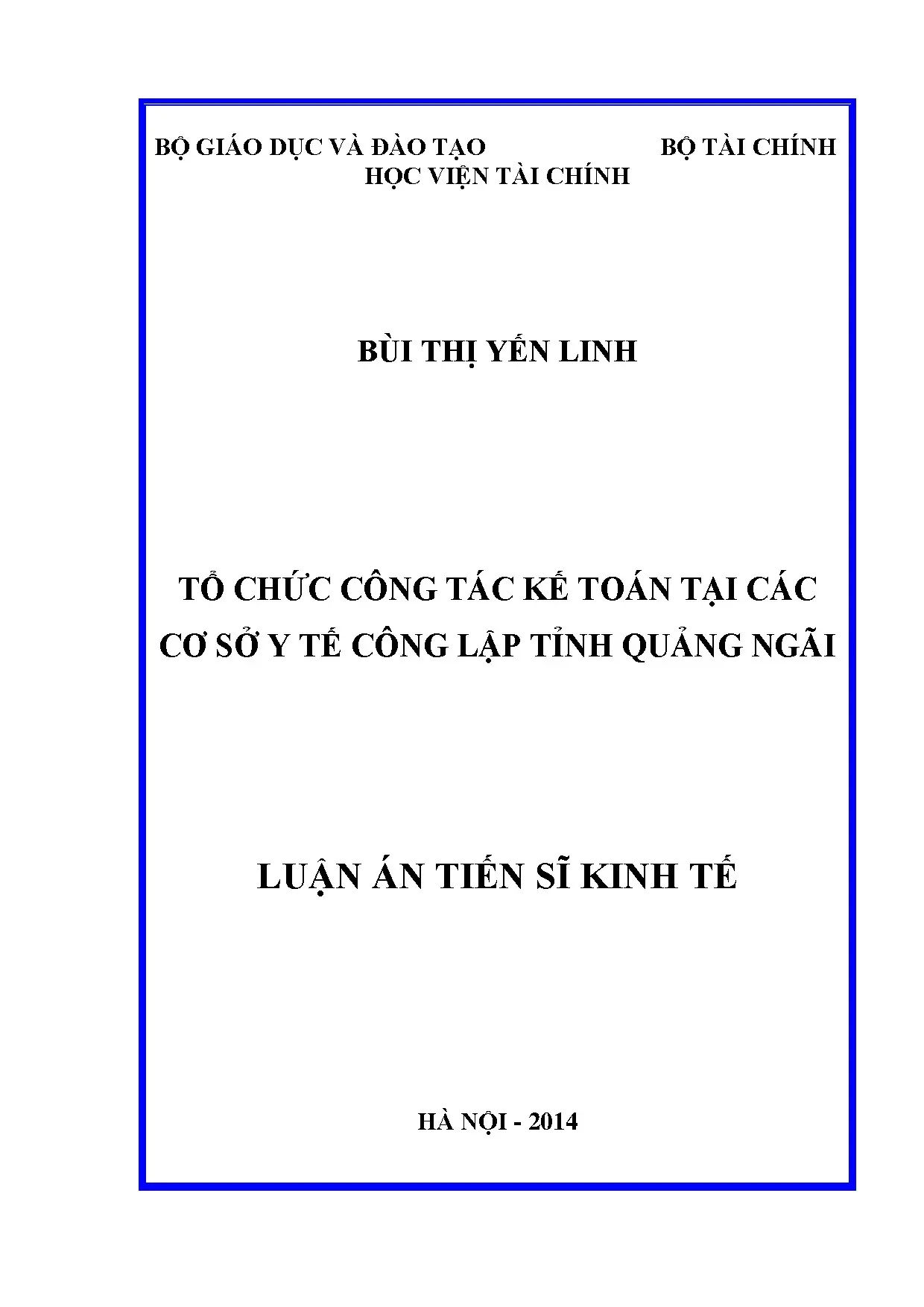 Tổ chức công tác kế toán tại cơ sở y tế công lập tỉnh Quảng Ngãi