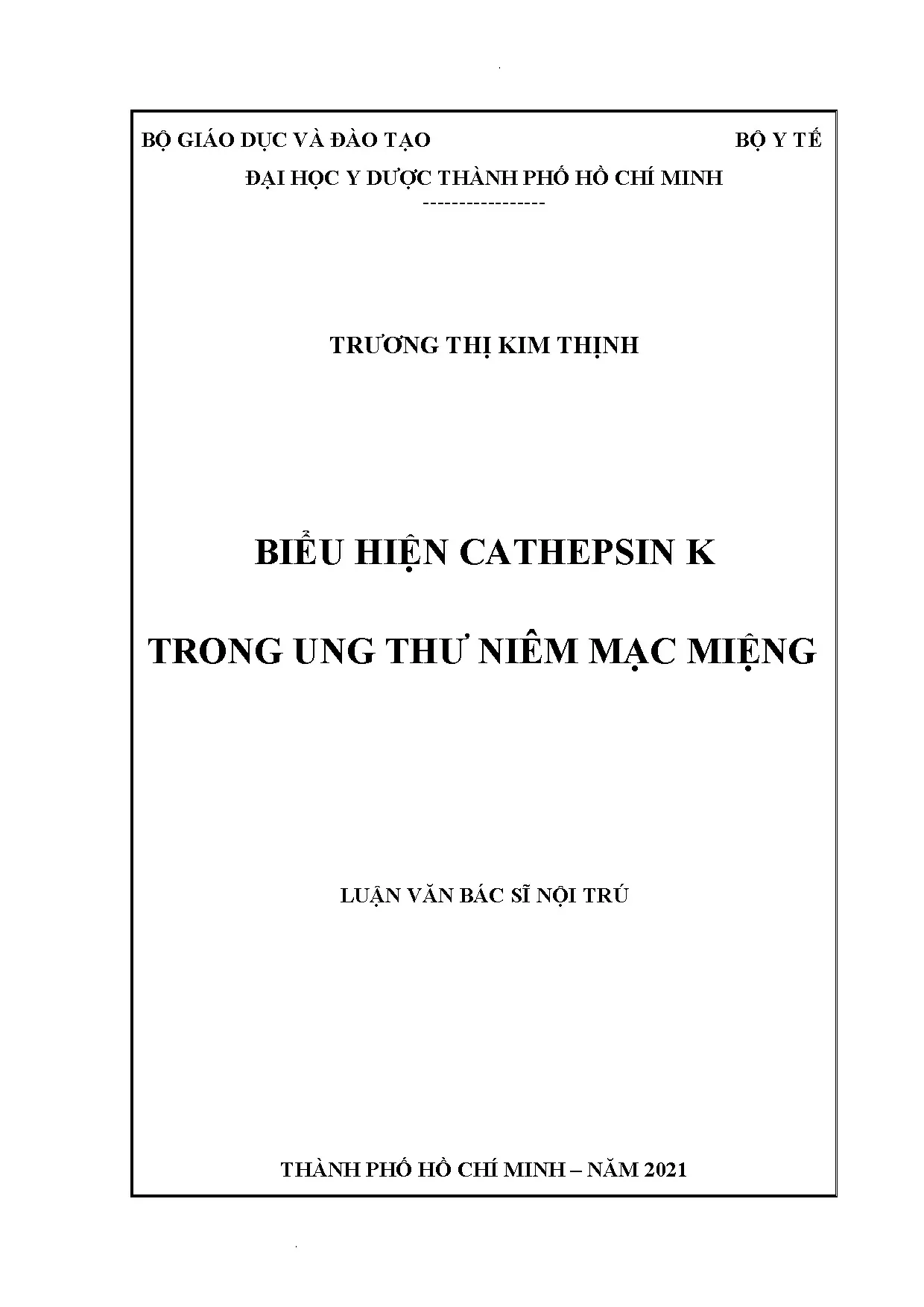 Biểu hiện cathepsin K trong ung thư niêm mạc miệng: Nghiên cứu luận văn