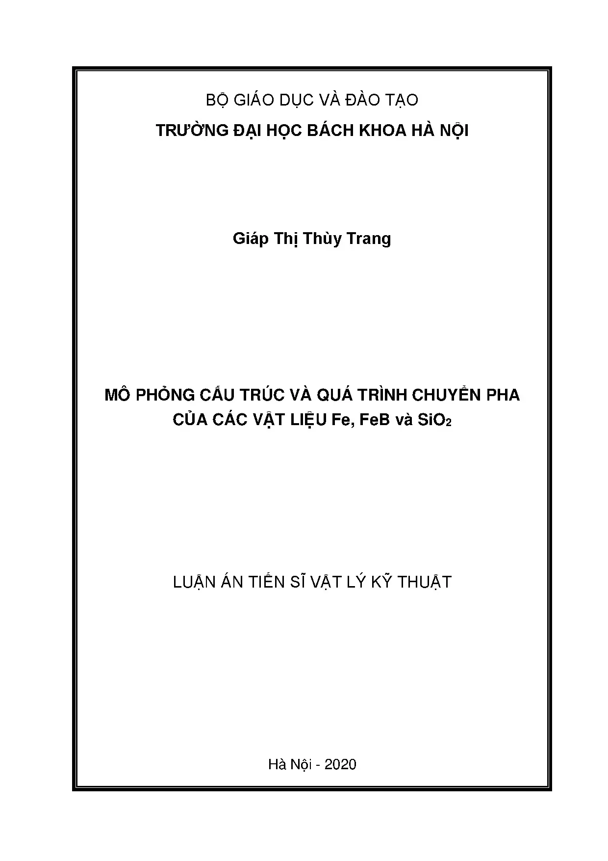 Mô phỏng cấu trúc và chuyển pha vật liệu Fe, FeB, SiO2 bằng động lực học phân tử