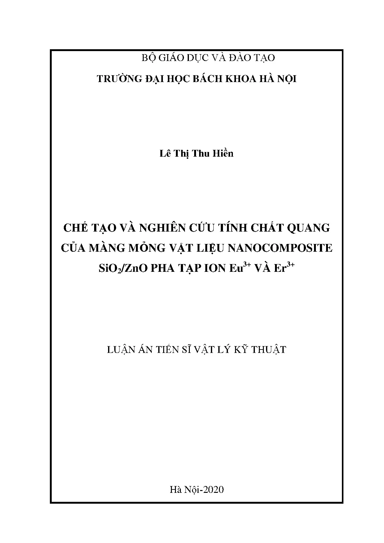 Tính chất quang nanocomposite SiO2/ZnO pha tạp Eu3+, Er3+