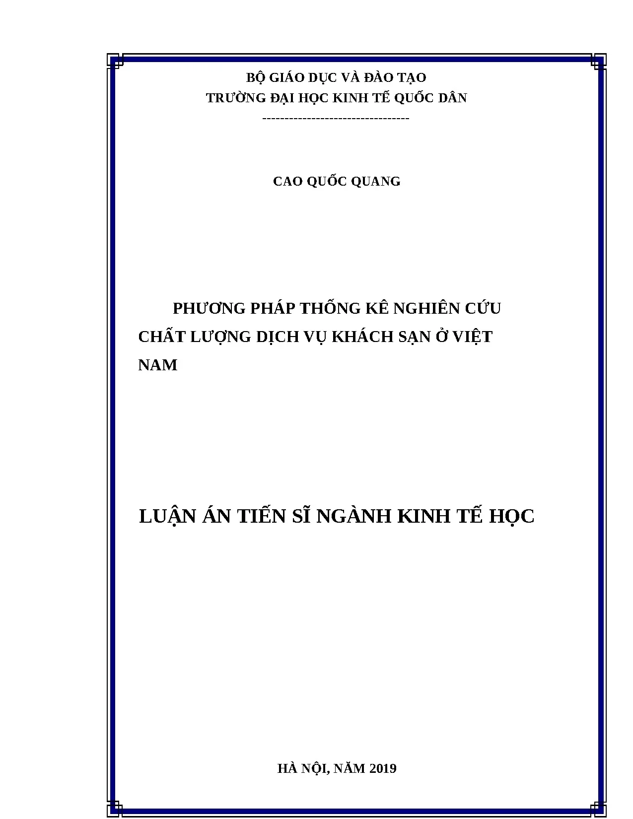 Phương pháp thống kê nghiên cứu chất lượng dịch vụ khách sạn Việt Nam