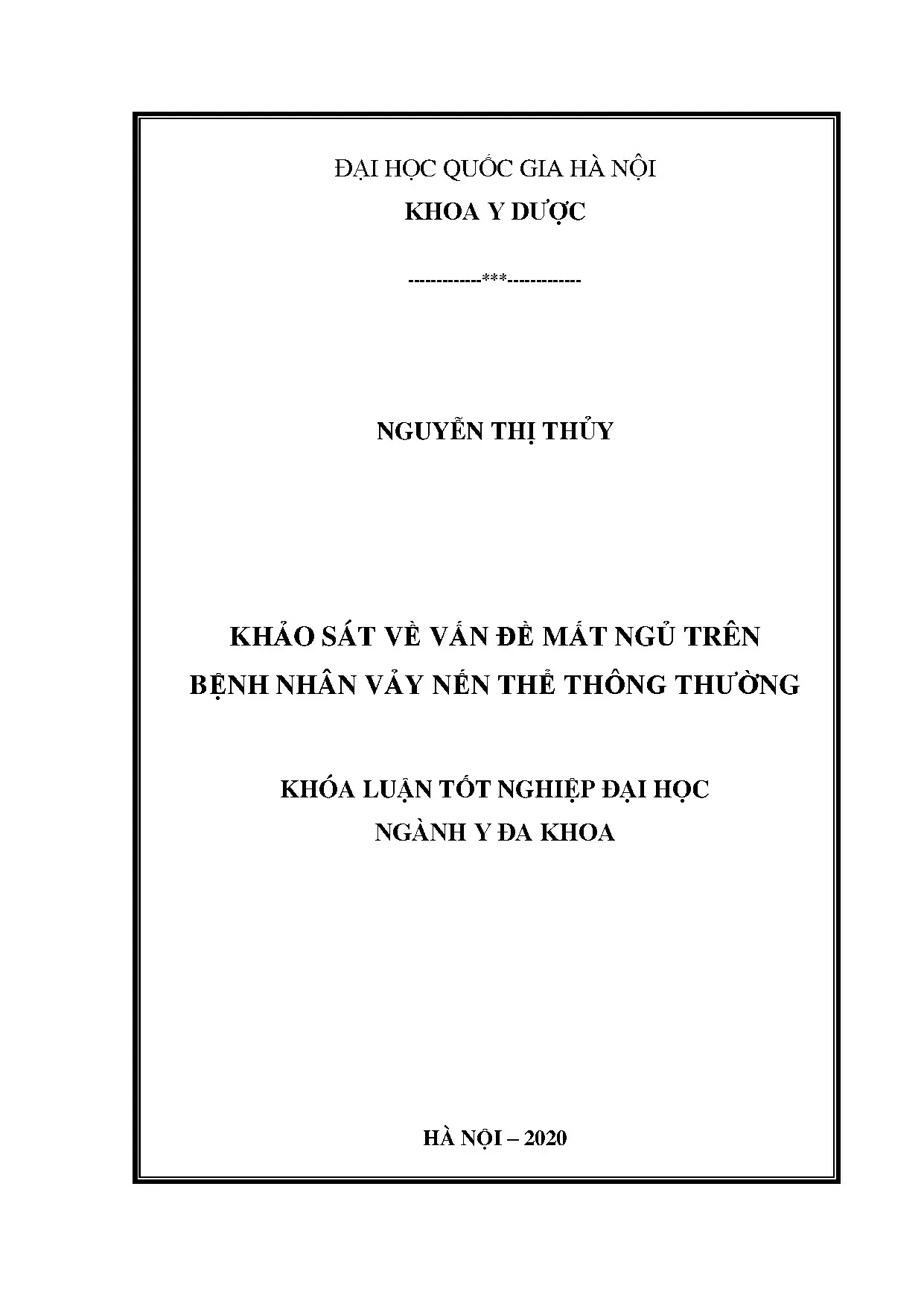 Khảo sát mất ngủ ở bệnh nhân vảy nến thể thông thường - Luận án tiến sĩ