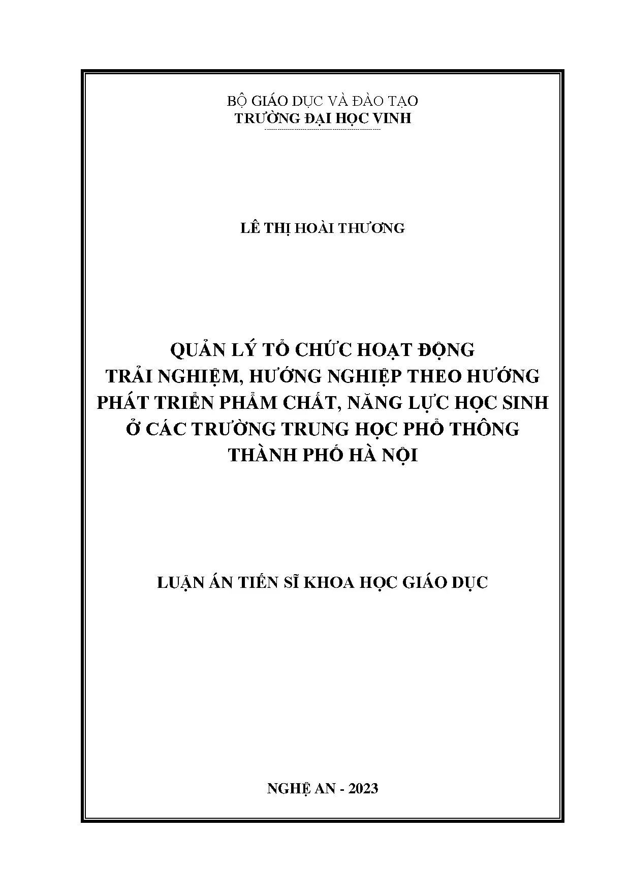 Quản lý tổ chức hoạt động trải nghiệm hướng nghiệp phát triển phẩm chất năng lực học sinh