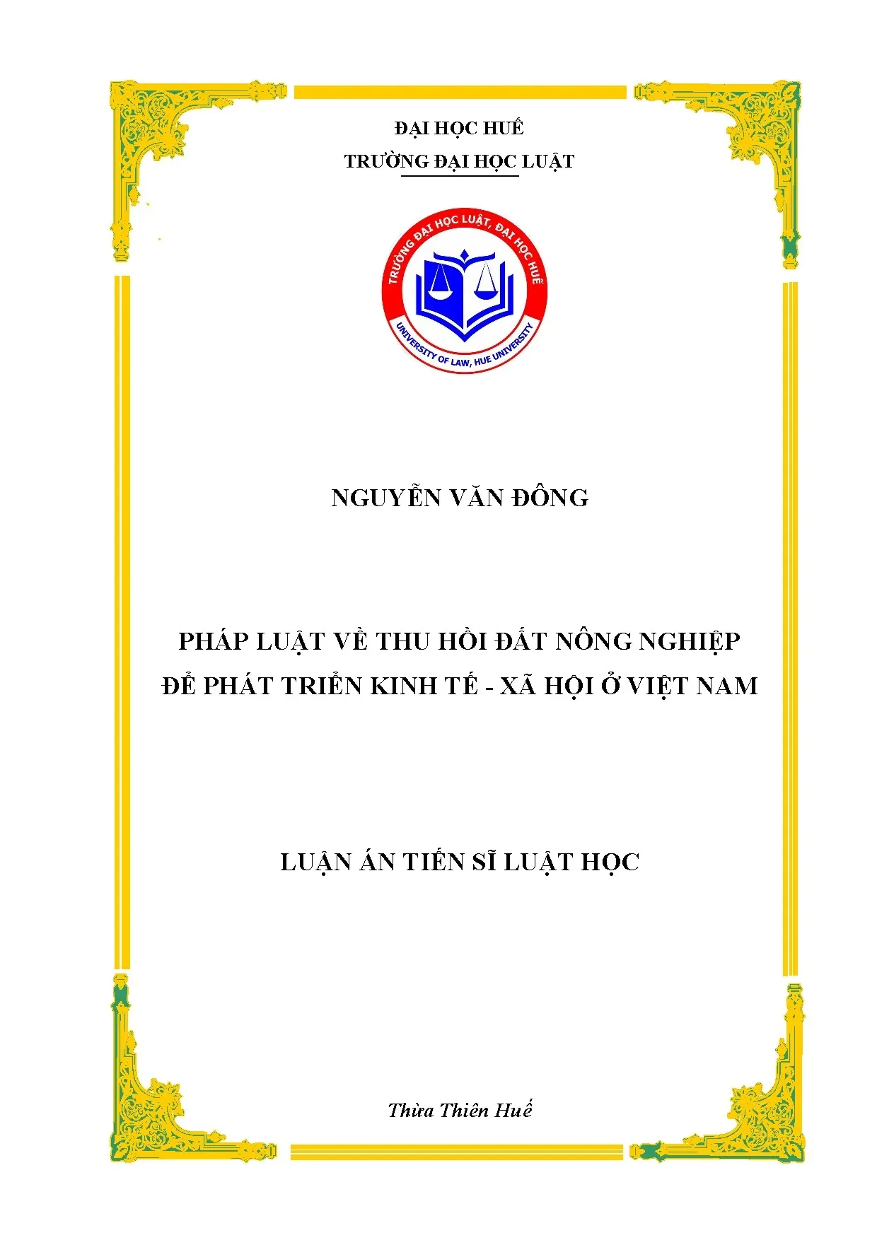 Luận án tiến sĩ pháp luật thu hồi đất nông nghiệp phát triển kinh tế xã hội