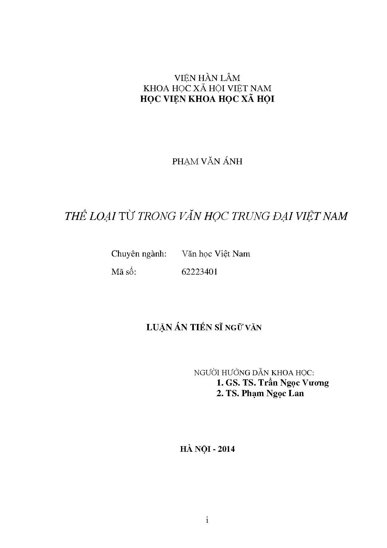 Thể loại từ trong văn học trung đại Việt Nam - Luận án tiến sĩ