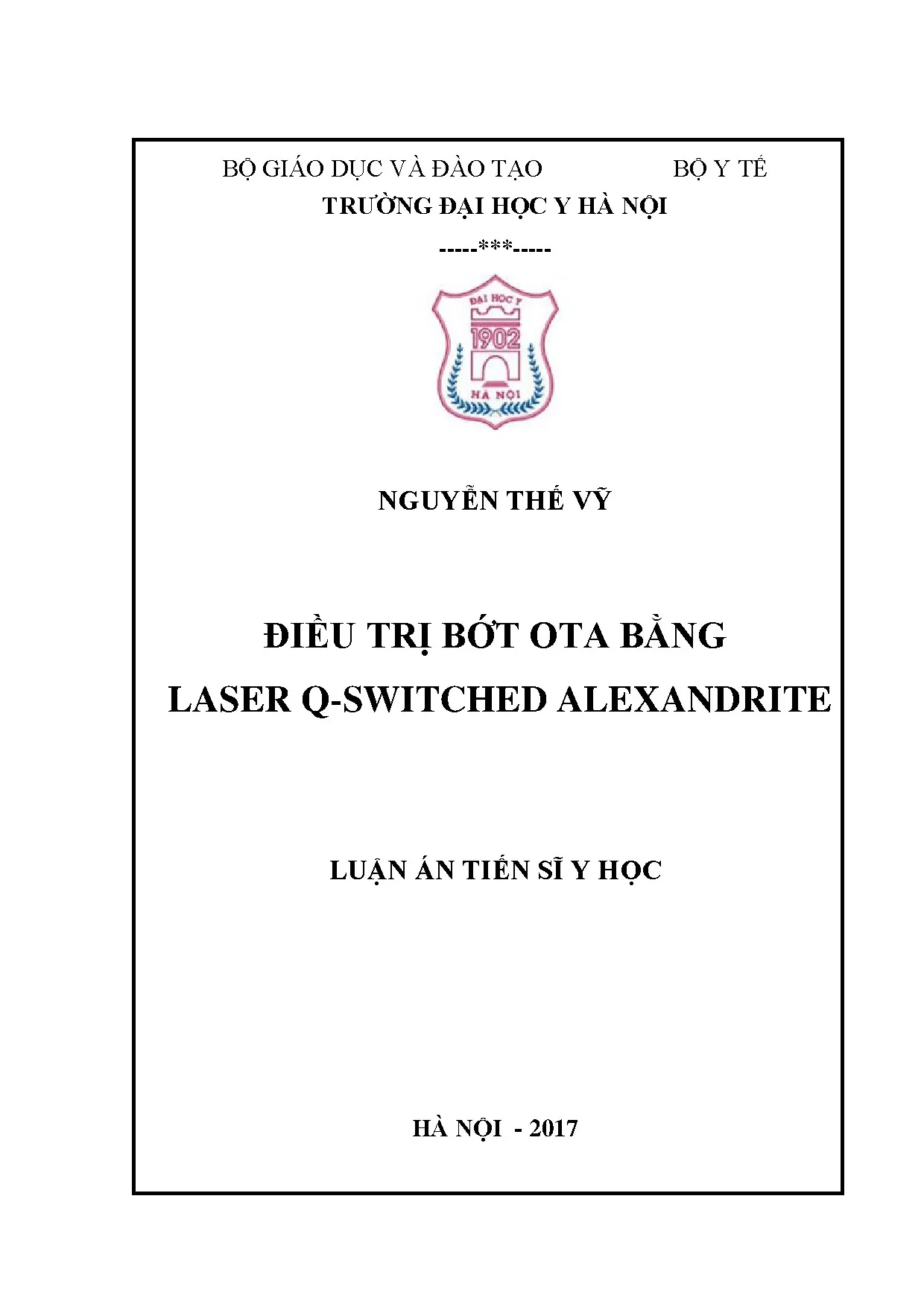 Điều trị bớt Ota bằng laser Q-switched Alexandrite - Luận án tiến sĩ