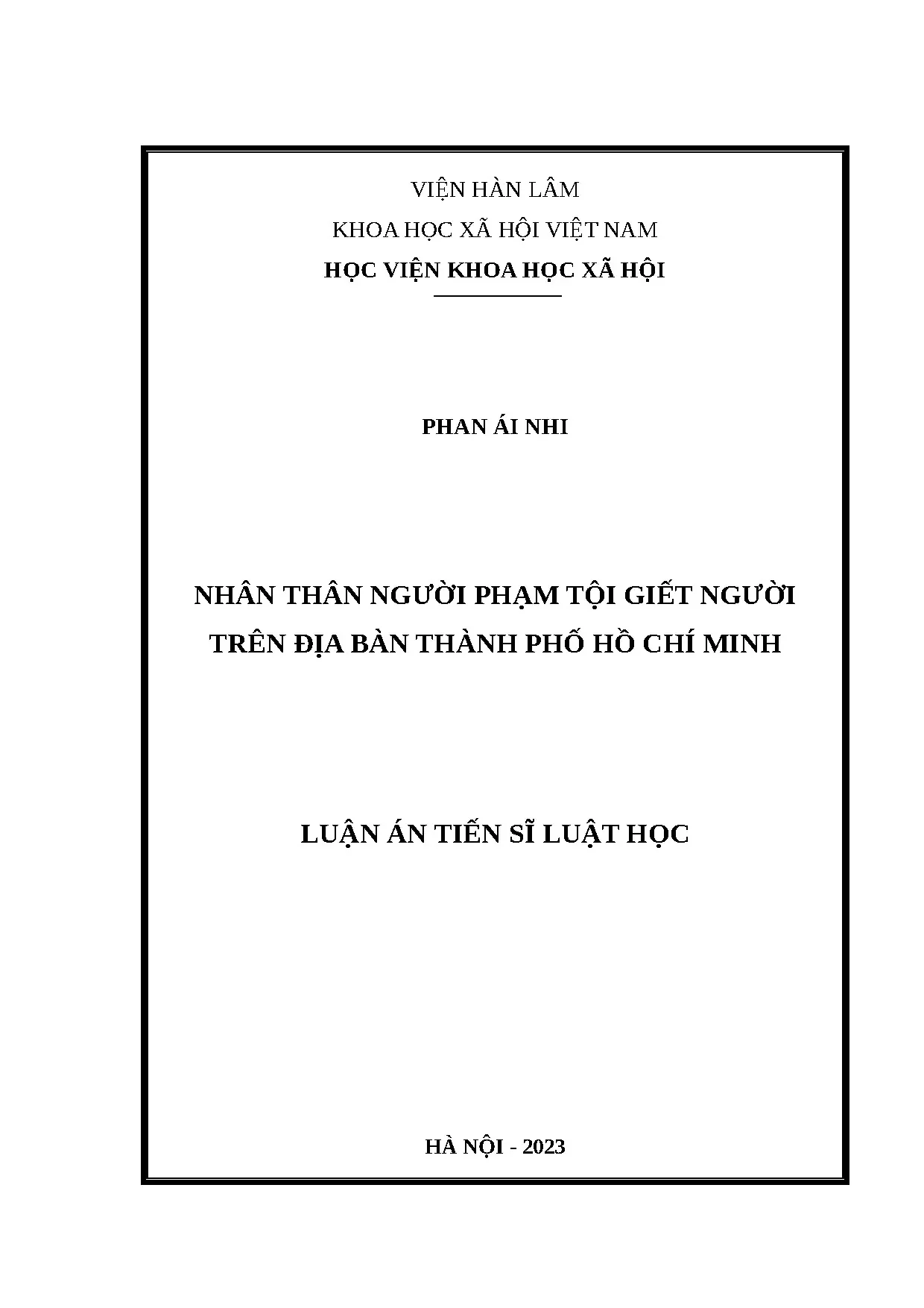 Luận án nhân thân người phạm tội giết người TP.HCM