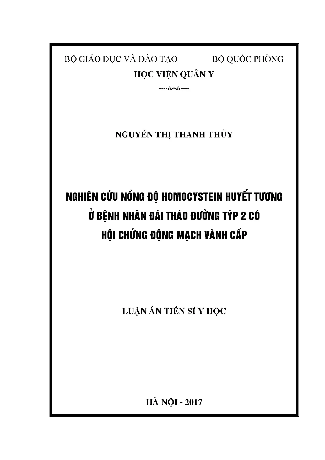 Nghiên cứu nồng độ homocystein ở đái tháo đường týp 2 hội chứng động mạch vành cấp