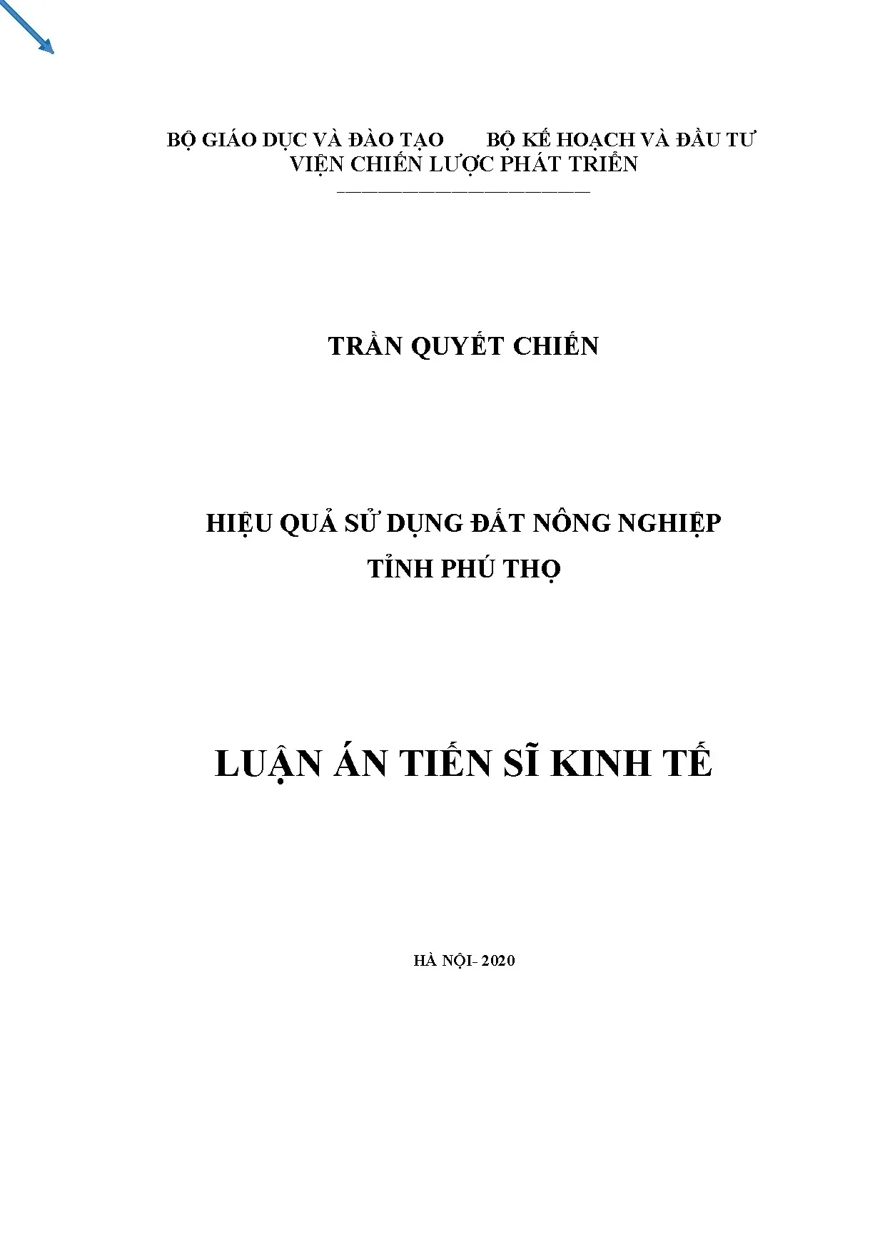 Luận án tiến sĩ hiệu quả sử dụng đất nông nghiệp Phú Thọ 2020