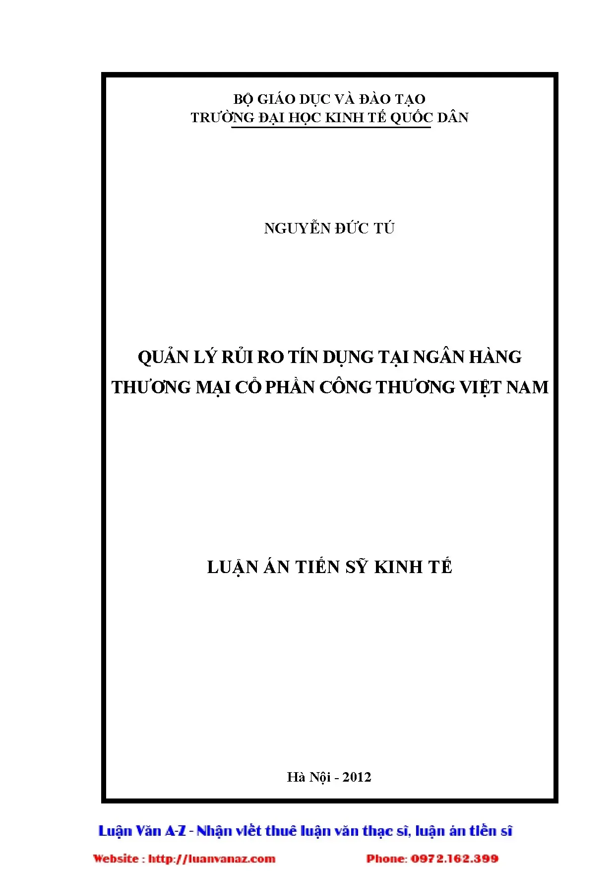 Quản lý rủi ro tín dụng tại ngân hàng TMCP Công Thương Việt Nam