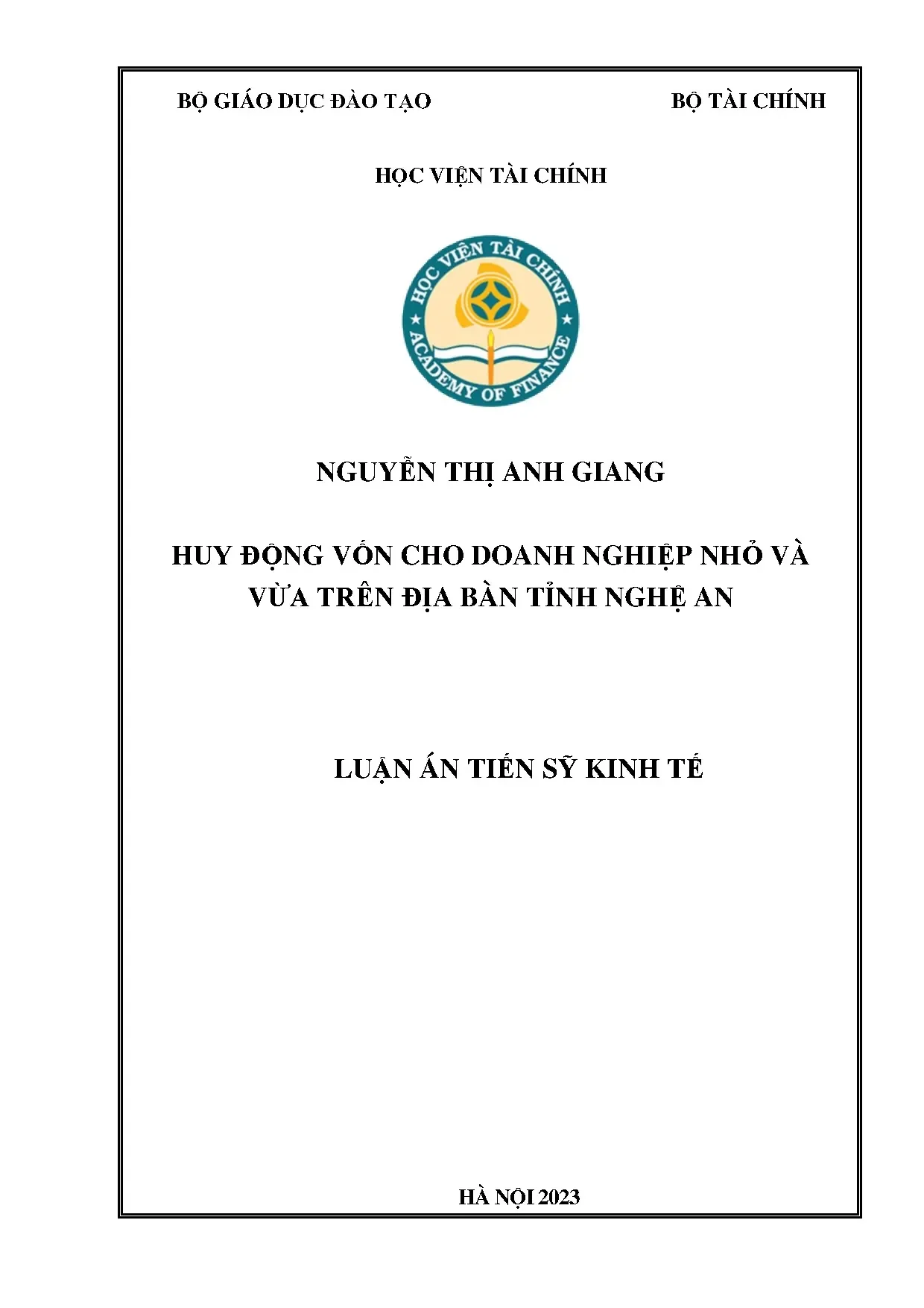 Huy động vốn SME tại Nghệ An: Luận án Tiến sĩ Kinh tế