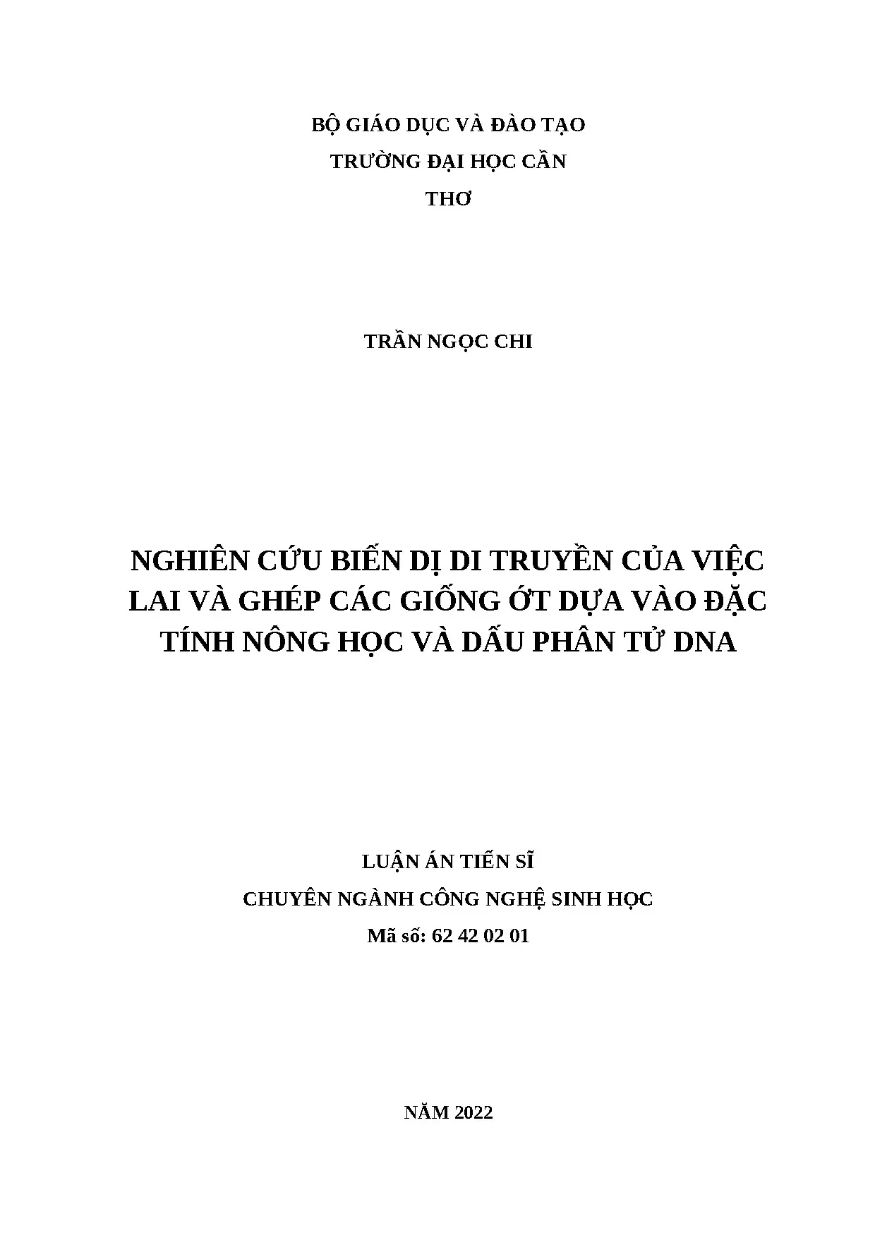 Nghiên cứu biến dị di truyền ớt qua lai ghép giống bằng dấu phân tử DNA