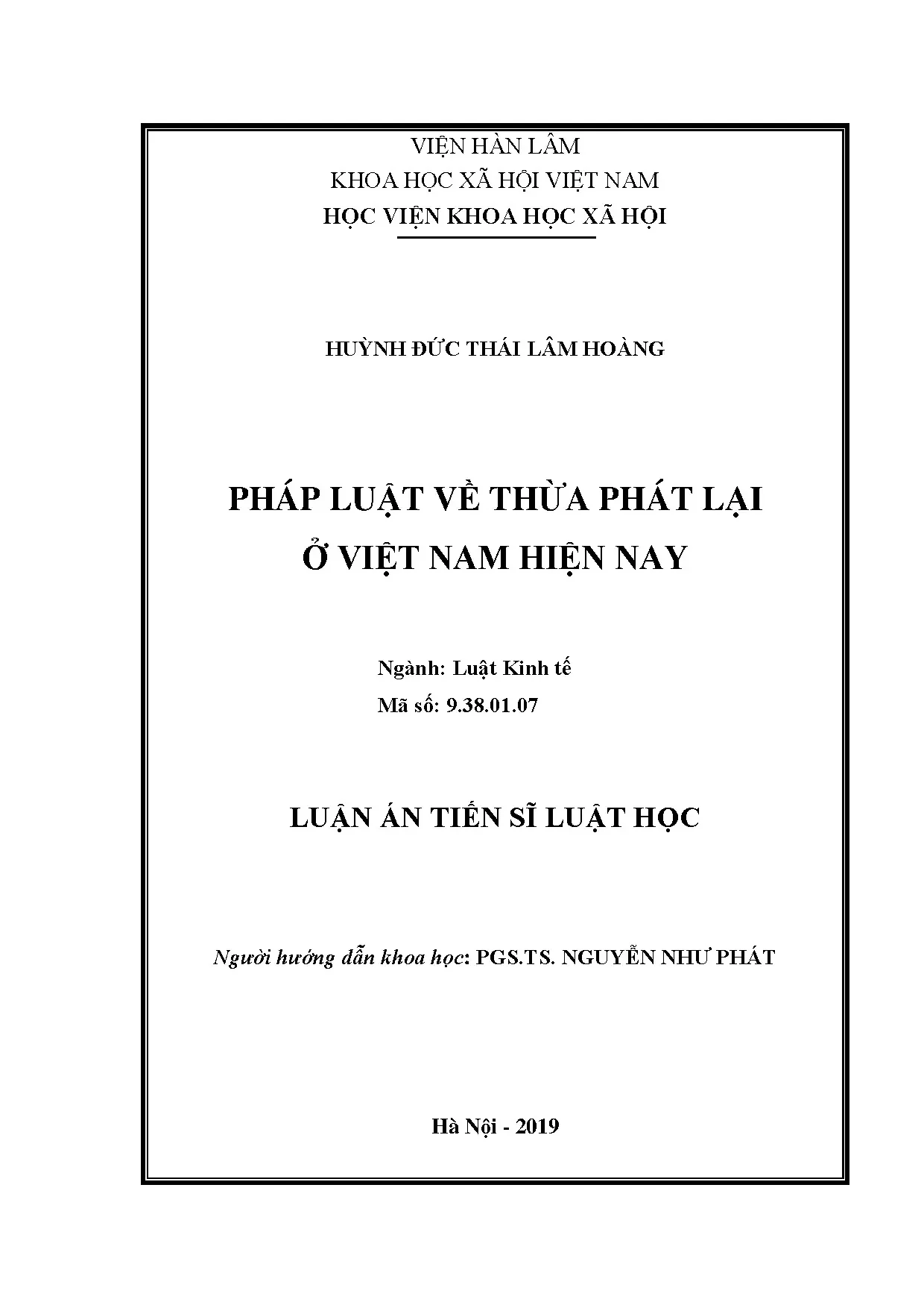 Luận án tiến sĩ pháp luật về thừa phát lại tại Việt Nam hiện nay