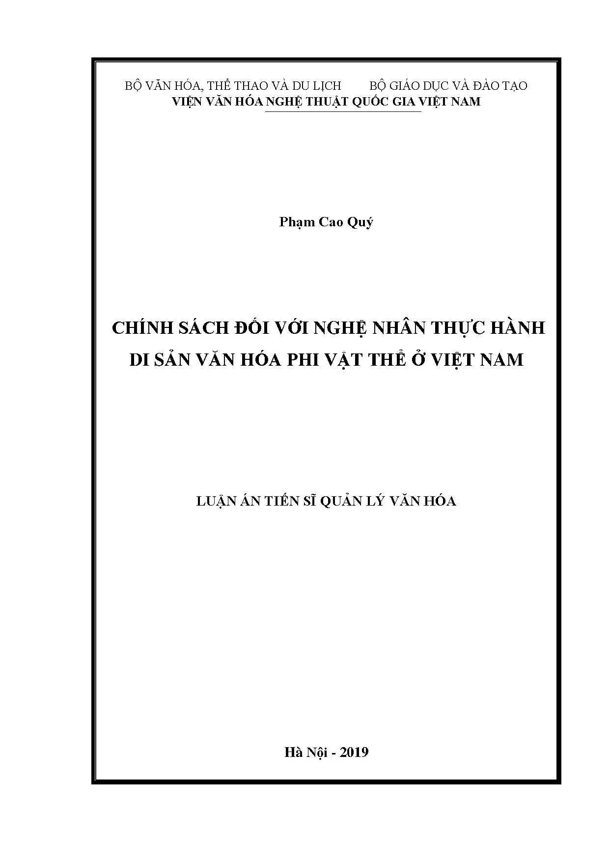 Chính sách đối với nghệ nhân thực hành di sản văn hóa phi vật thể ở Việt Nam