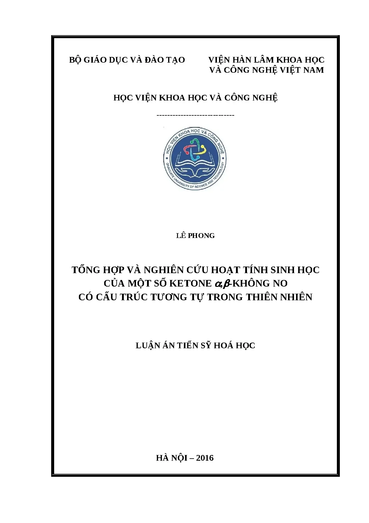 Nghiên cứu tổng hợp và hoạt tính sinh học ketone α,β-không no