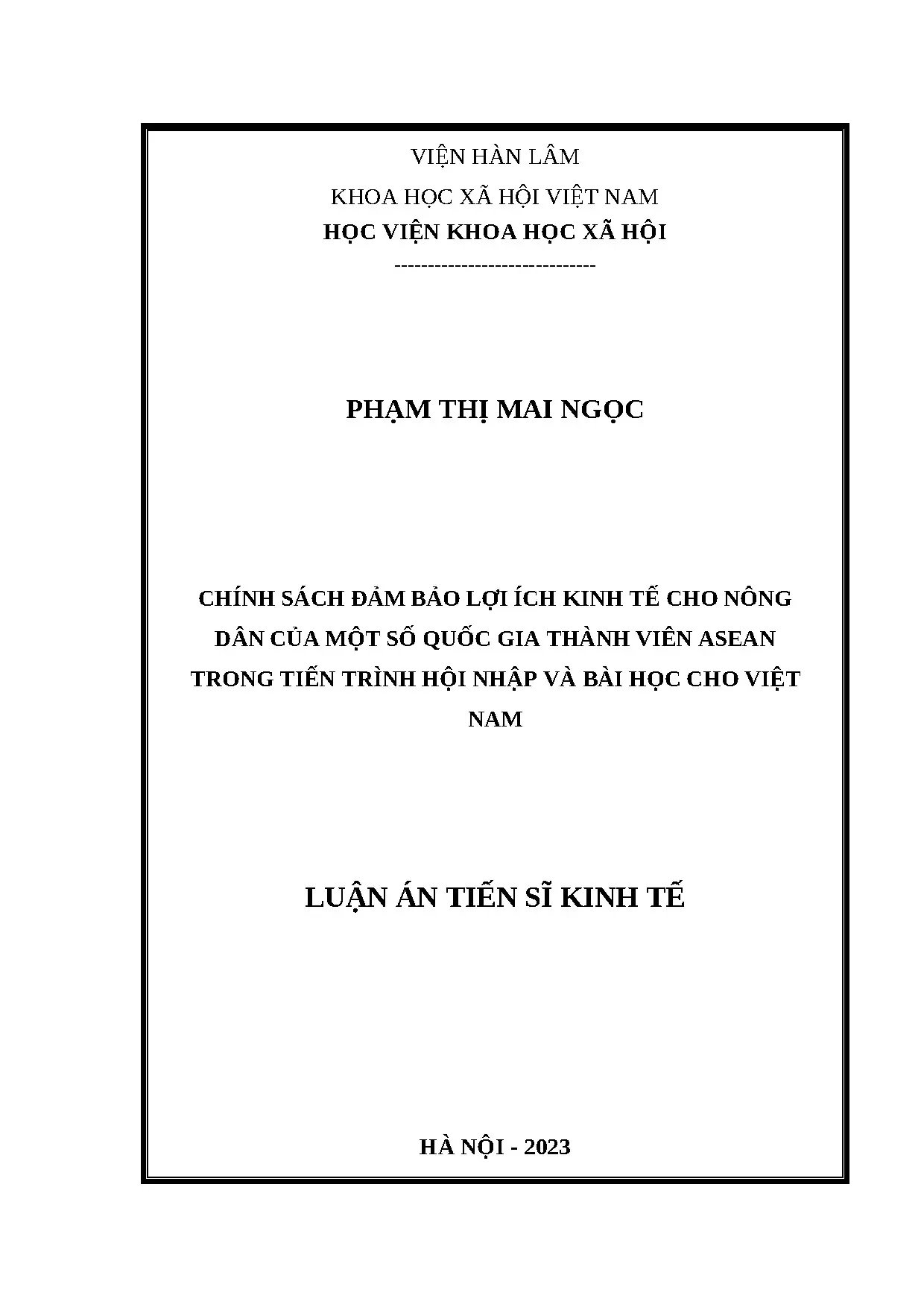 Chính sách nông dân ASEAN & bài học cho Việt Nam hội nhập