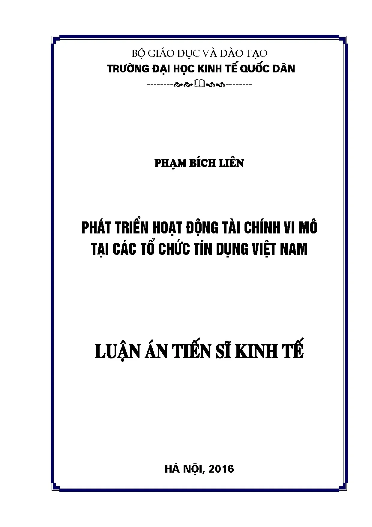 Phát triển hoạt động tài chính vi mô tại tổ chức tín dụng Việt Nam