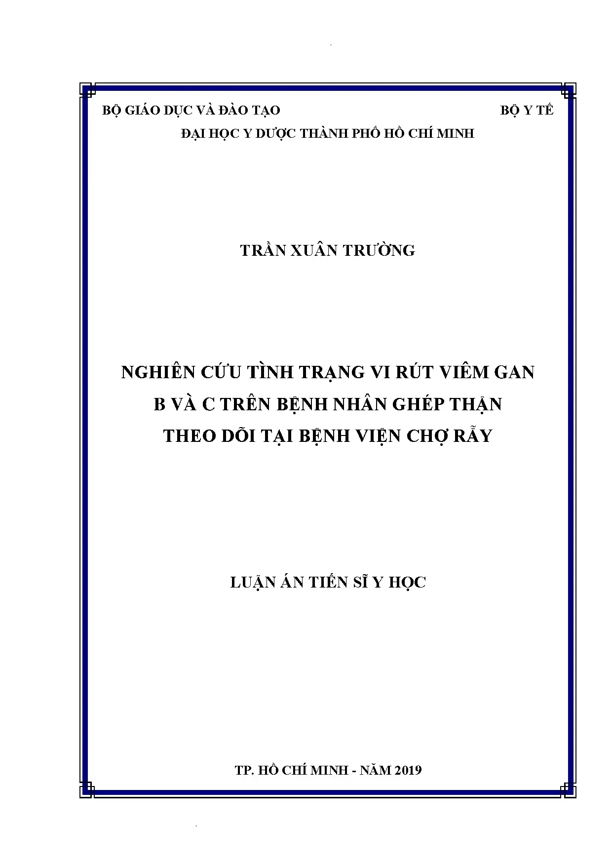 Nghiên cứu viêm gan B, C trên bệnh nhân ghép thận tại Bệnh viện Chợ Rẫy