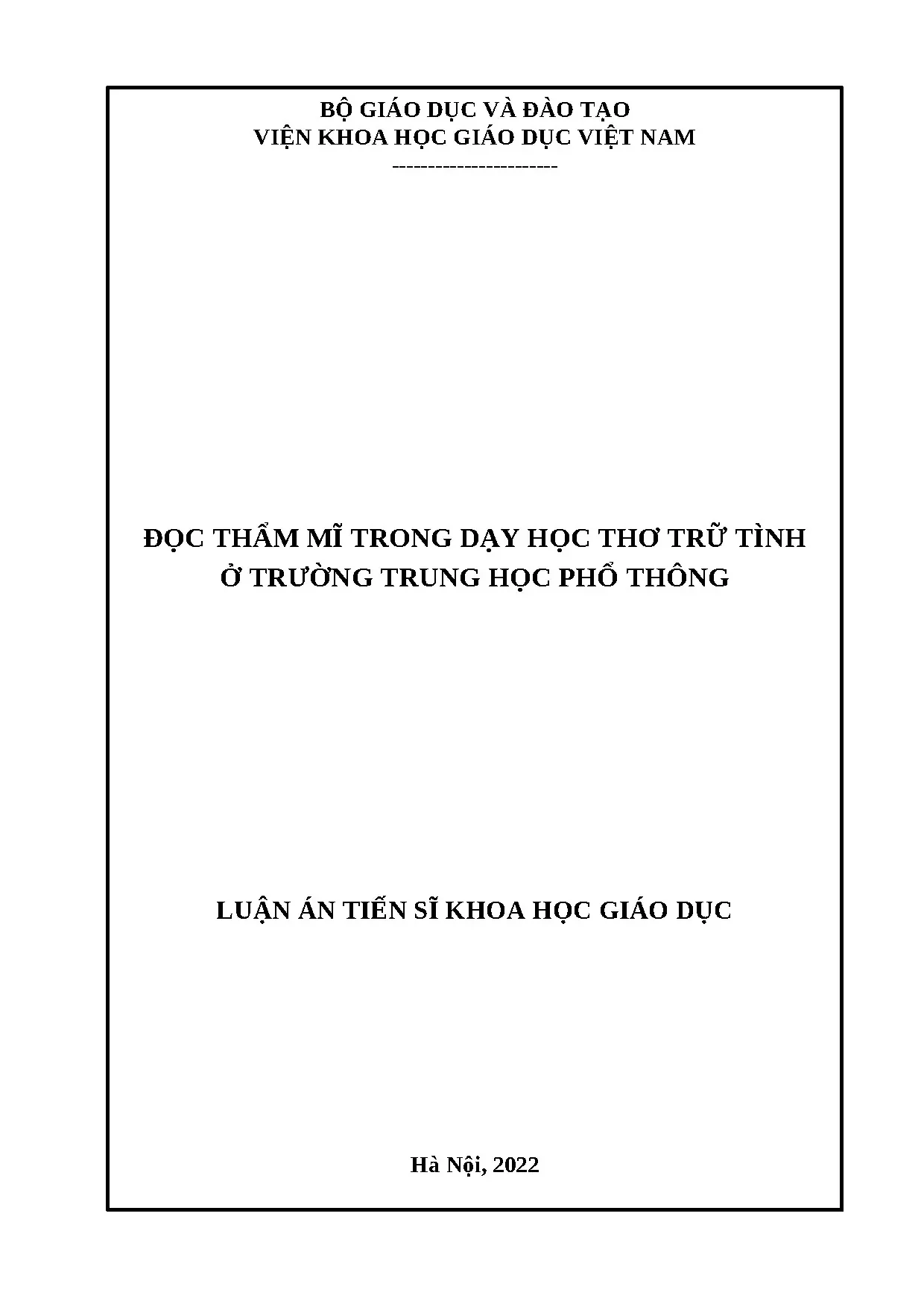 Đọc thẩm mĩ trong dạy học thơ trữ tình THPT - Luận án tiến sĩ
