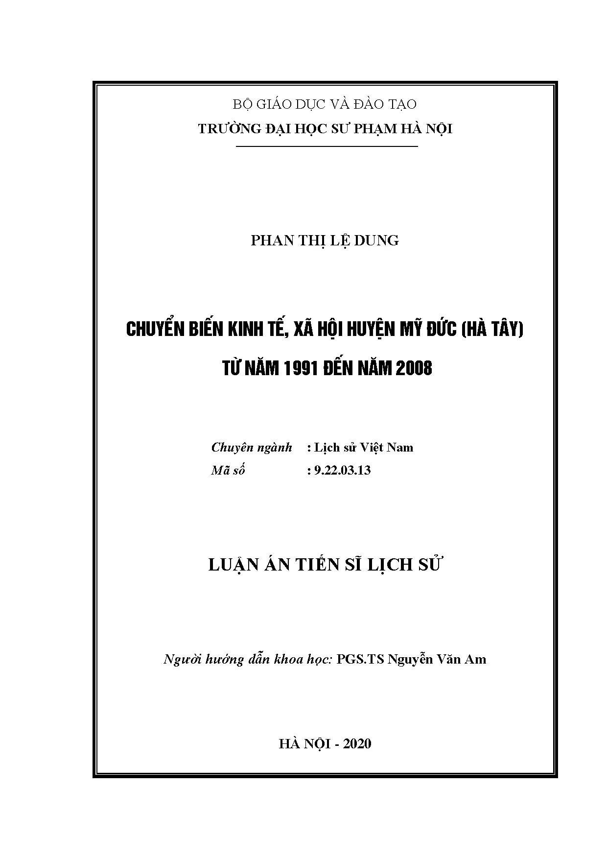 Chuyển biến Kinh tế Xã hội Mỹ Đức (Hà Tây): 1991-2008