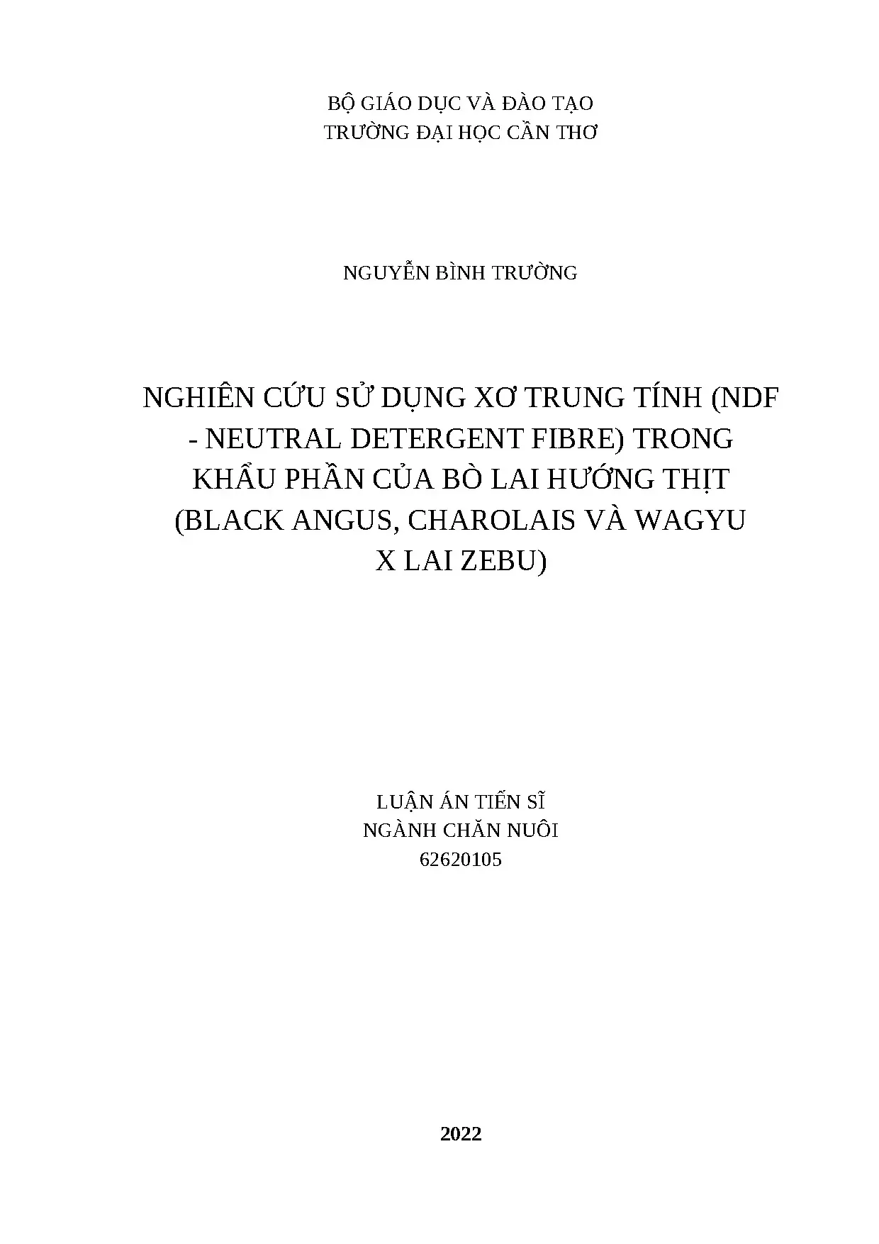 NDF trong khẩu phần bò lai hướng thịt: Black Angus, Charolais, Wagyu