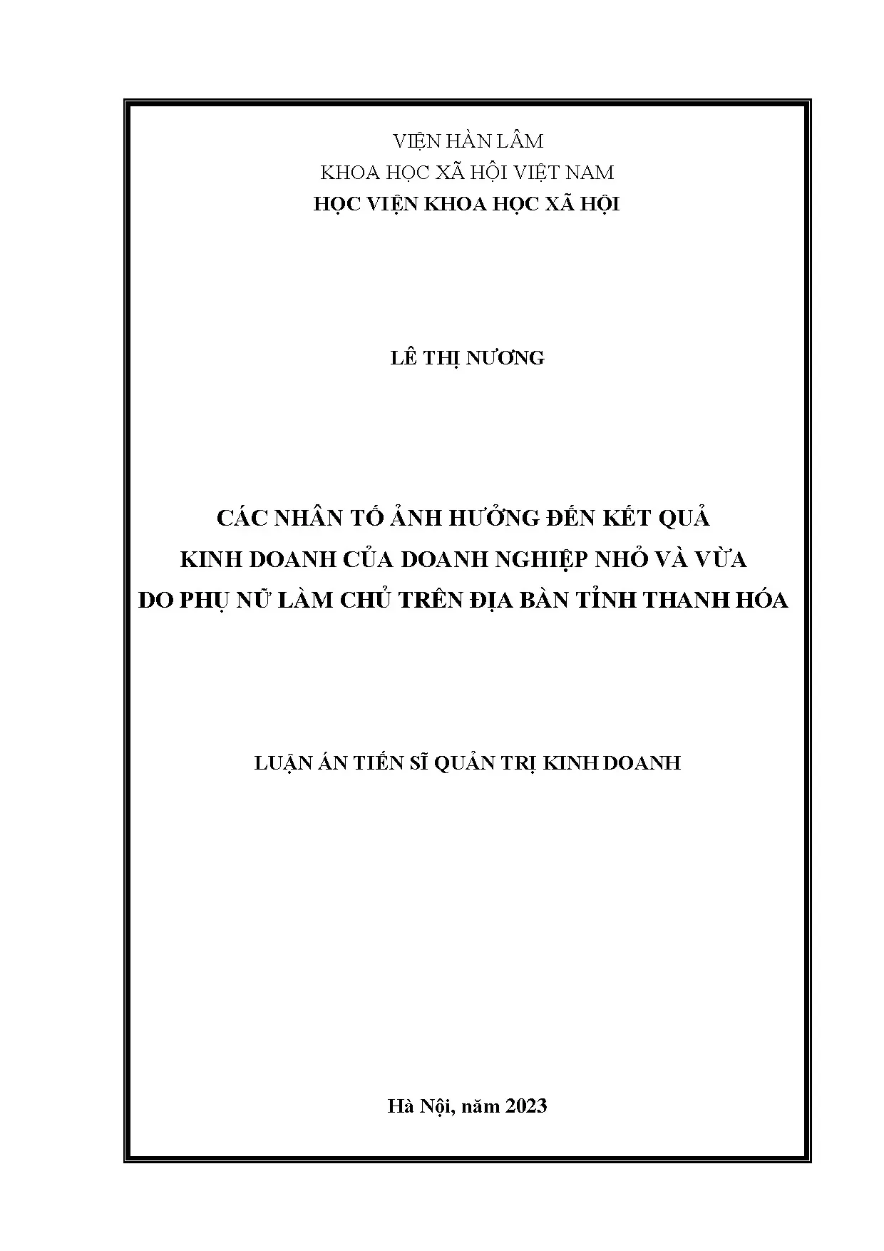 Nhân tố ảnh hưởng kết quả kinh doanh DNNVV phụ nữ Thanh Hóa