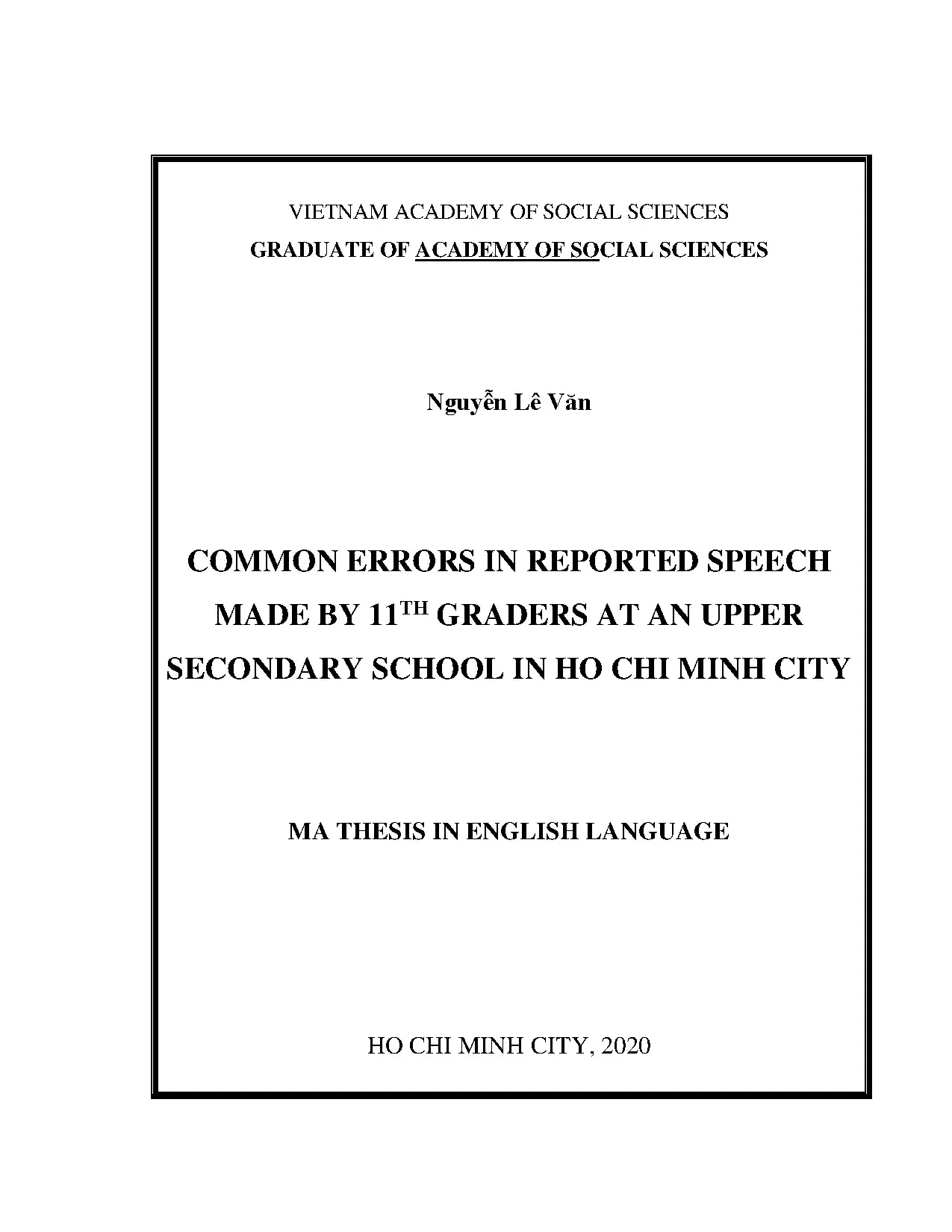 Common Errors in Reported Speech by 11th Graders in HCMC