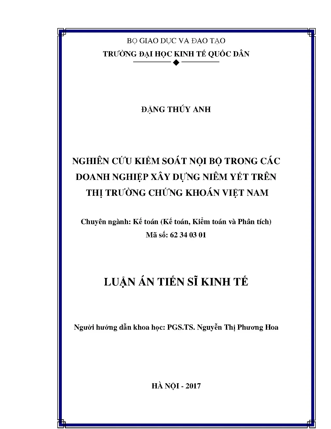 Kiểm soát nội bộ doanh nghiệp xây dựng niêm yết Việt Nam