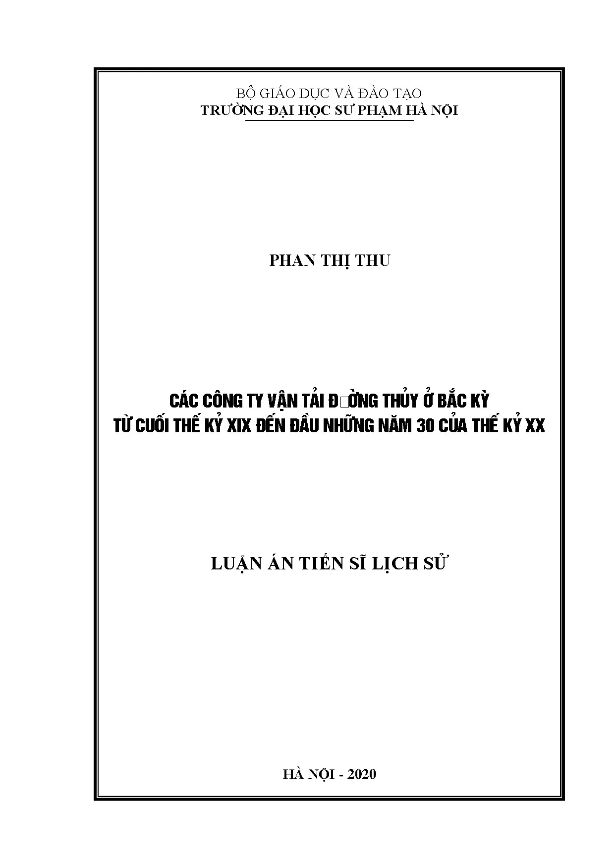 Luận án tiến sĩ công ty vận tải đường thủy Bắc Kỳ thế kỷ XIX-XX