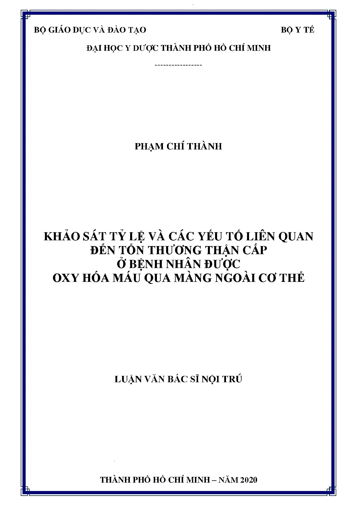 Khảo sát tỷ lệ tổn thương thận cấp ở bệnh nhân ECMO