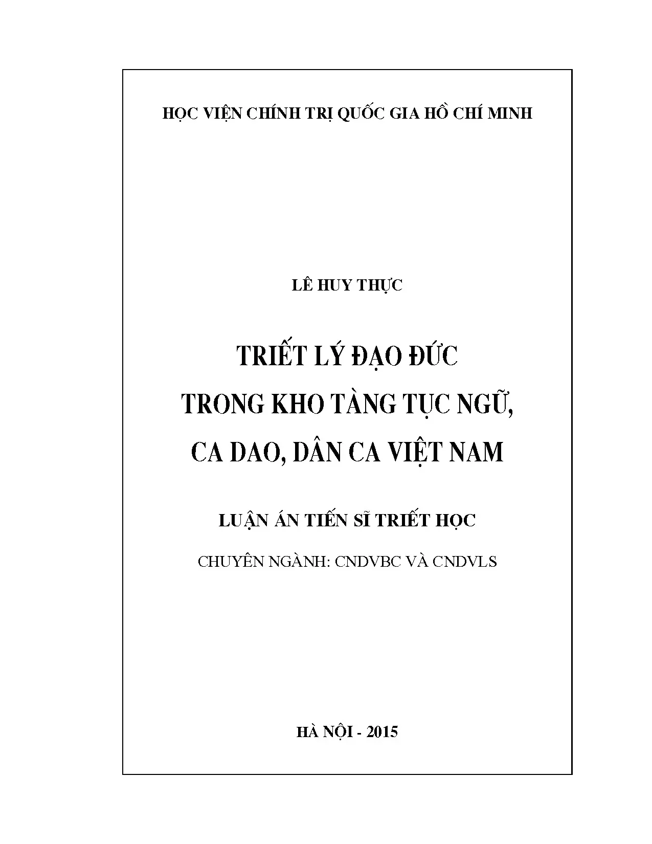 Luận án triết lý đạo đức trong tục ngữ, ca dao, dân ca Việt Nam