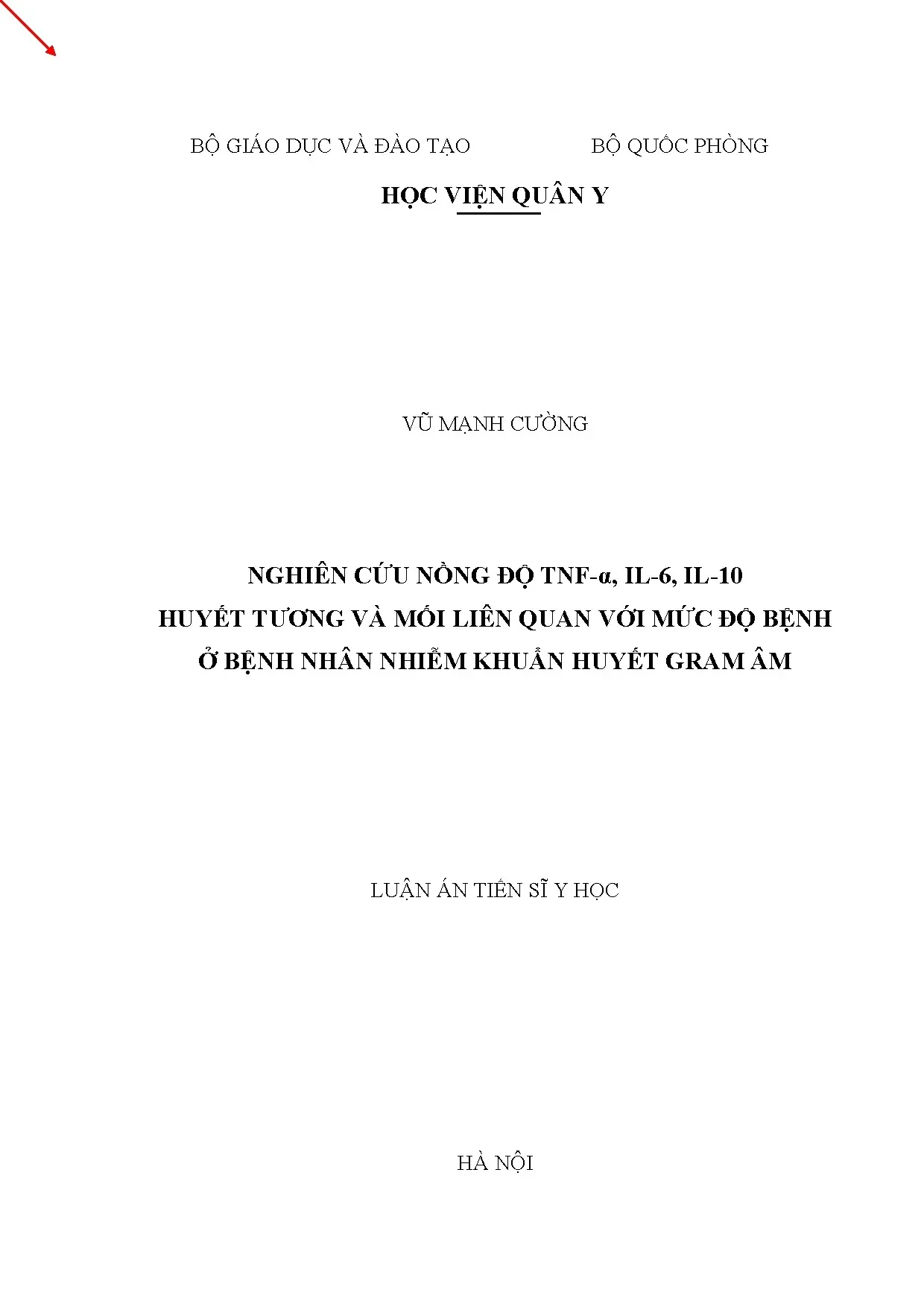 Nghiên cứu nồng độ TNF-α, IL-6, IL-10 huyết tương ở bệnh nhân nhiễm khuẩn huyết Gram âm