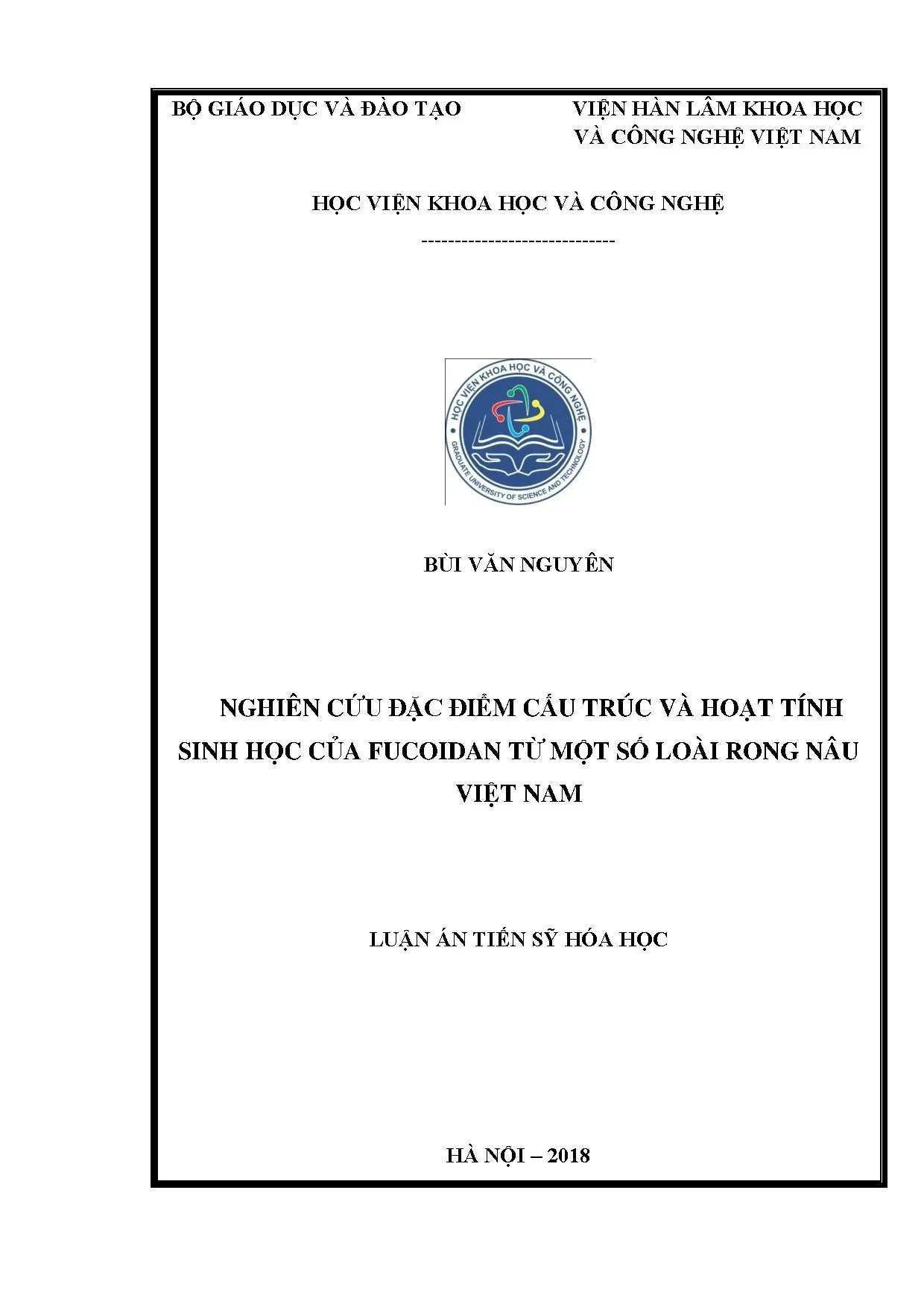 Nghiên cứu cấu trúc và hoạt tính sinh học fucoidan từ rong nâu Việt Nam