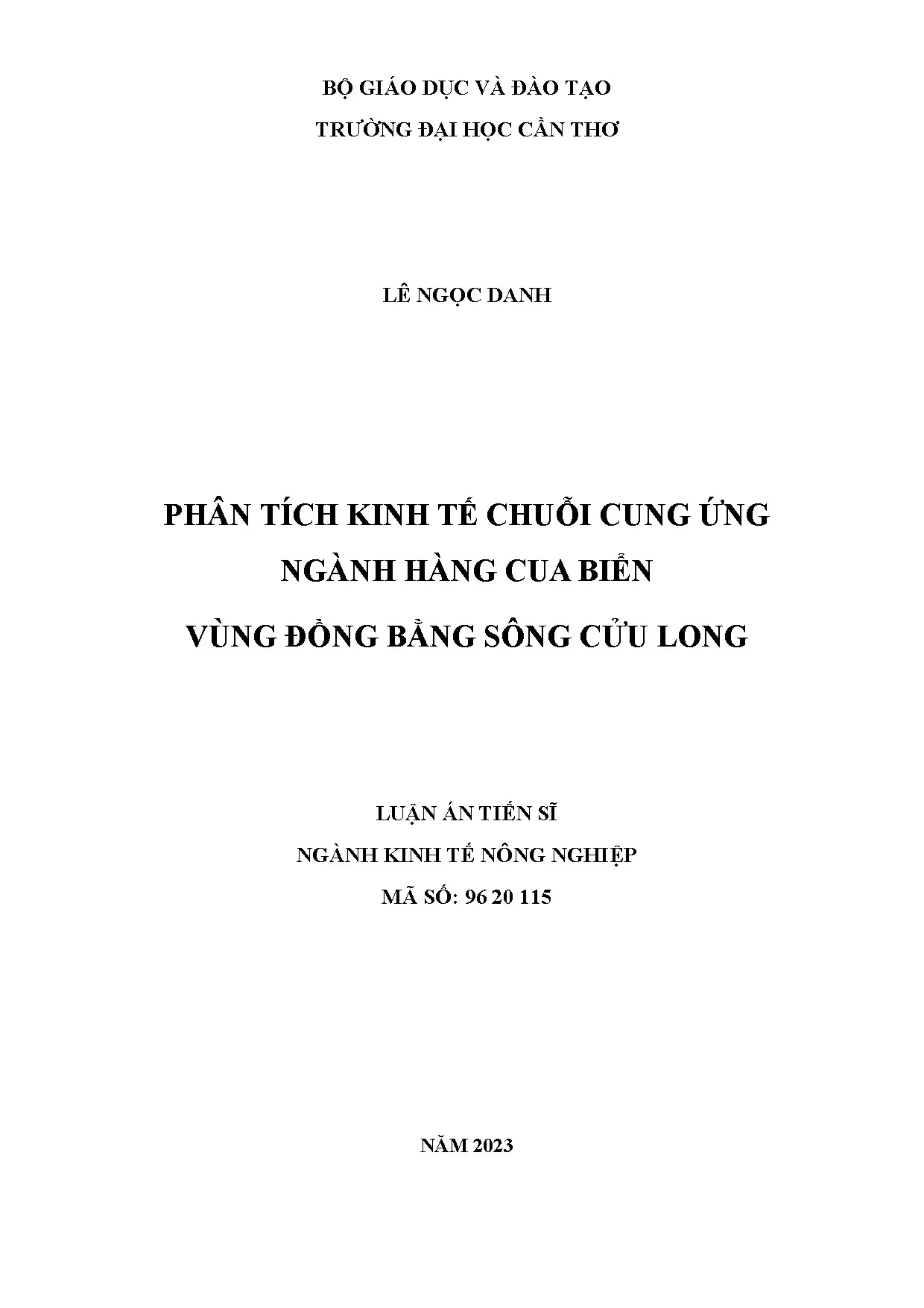 Phân tích kinh tế chuỗi cung ứng ngành cua biển ĐBSCL