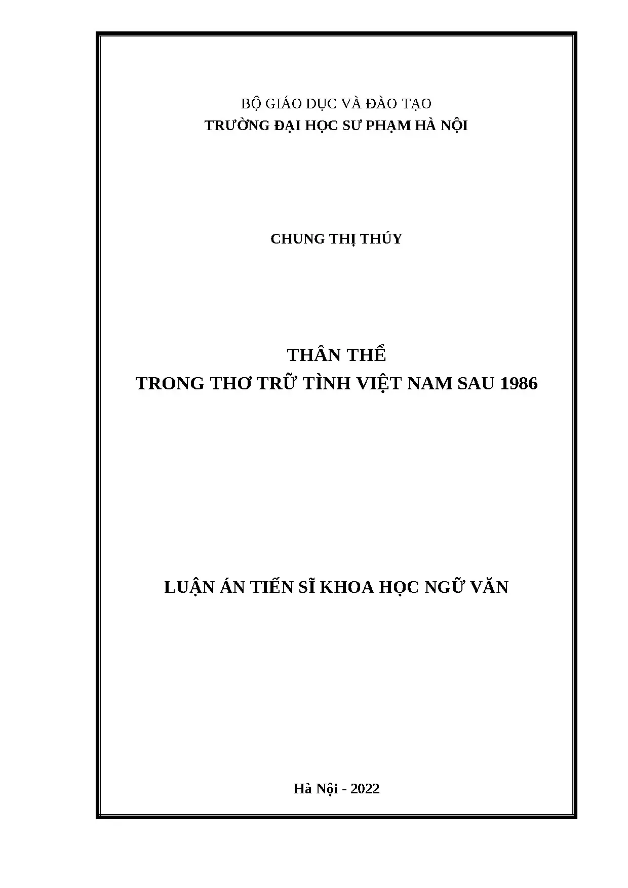 Thân thể trong thơ trữ tình Việt Nam sau 1986 - Luận án tiến sĩ