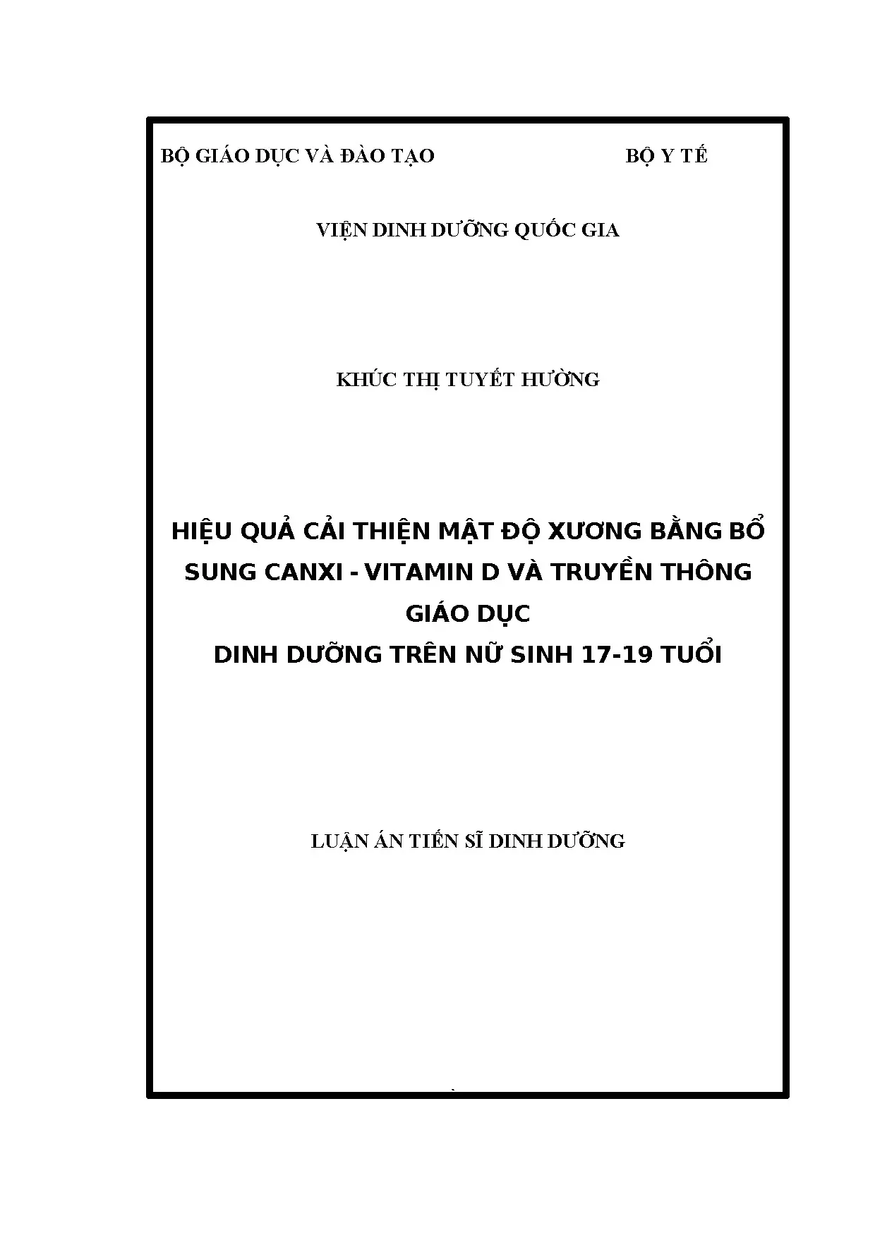 Hiệu quả bổ sung canxi-vitamin D cải thiện mật độ xương nữ sinh 17-19 tuổi