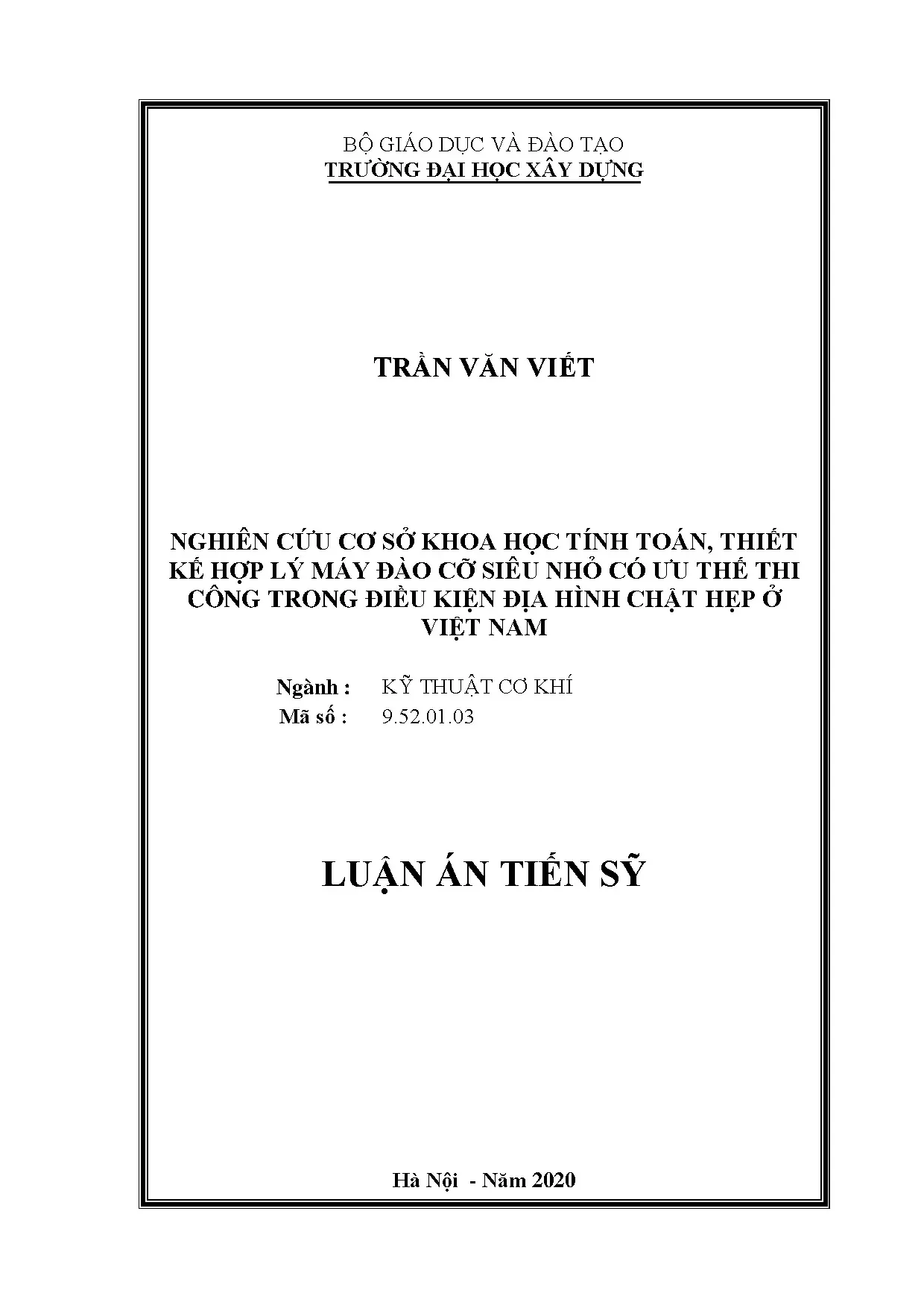 Luận án thiết kế máy đào siêu nhỏ thi công địa hình chật hẹp